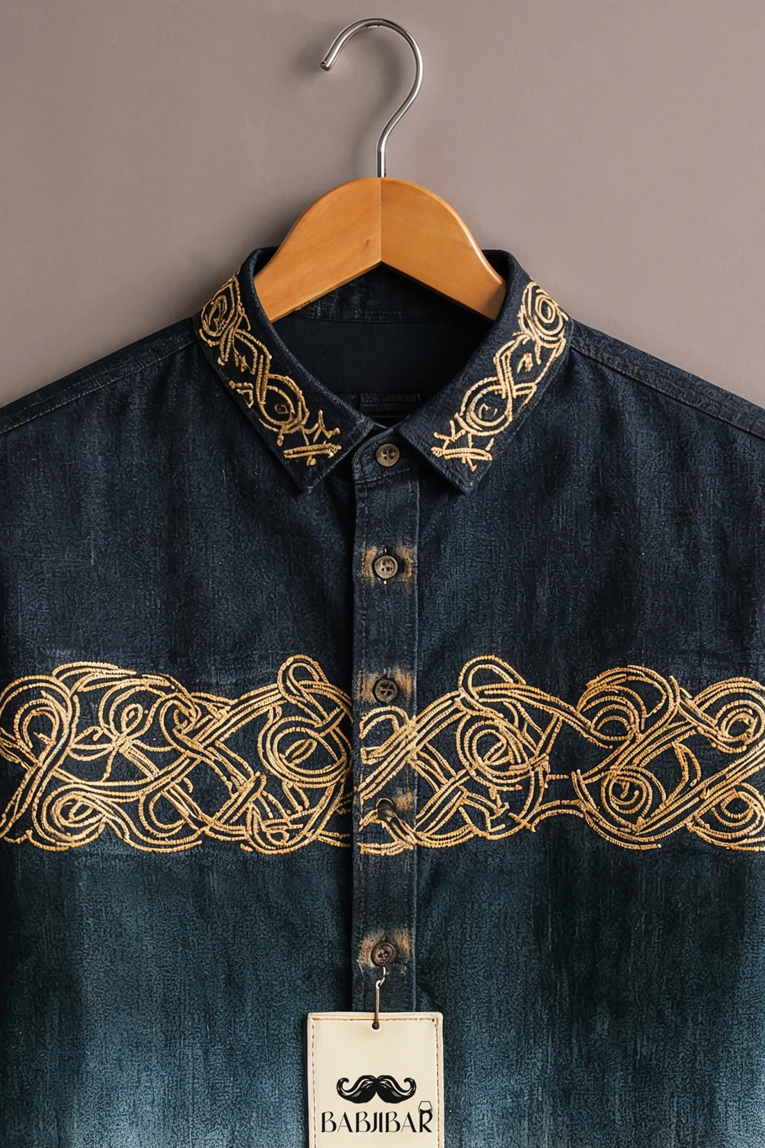 Men’s Indigo Ombre Embroidered Cotton Shirt