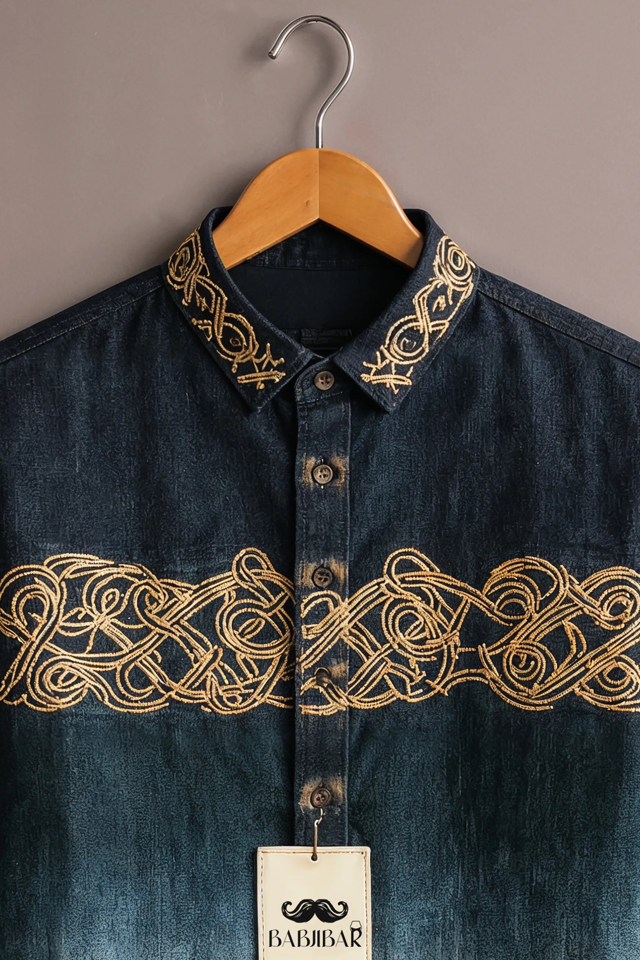 Men’s Indigo Ombre Embroidered Cotton Shirt