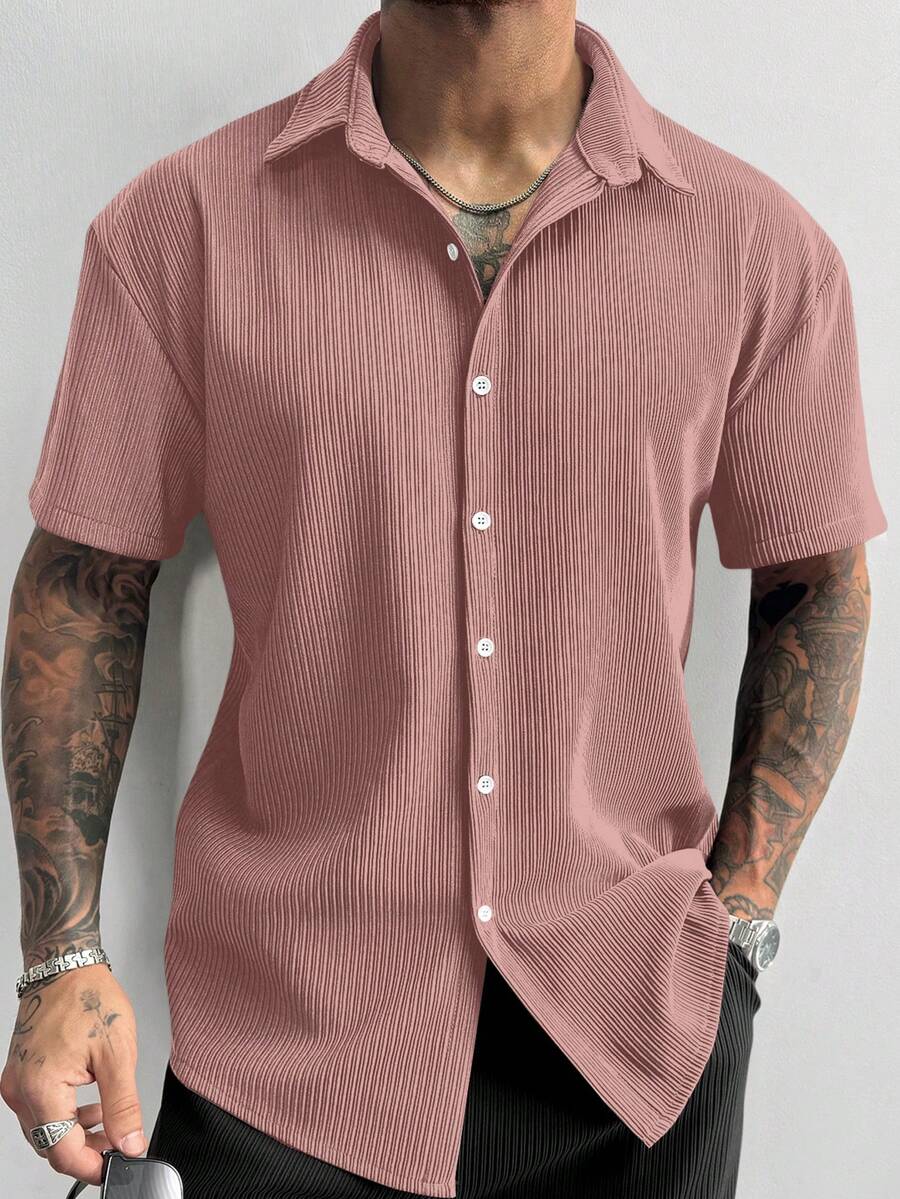 Men’s Ribbed Texture Half Sleeve Shirt – Dusty Pink
