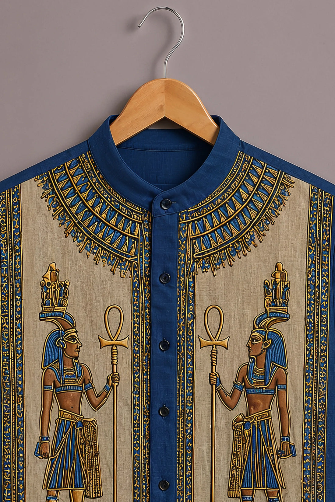 Men's Royal Blue Egyptian Pharaoh Printed Shirt