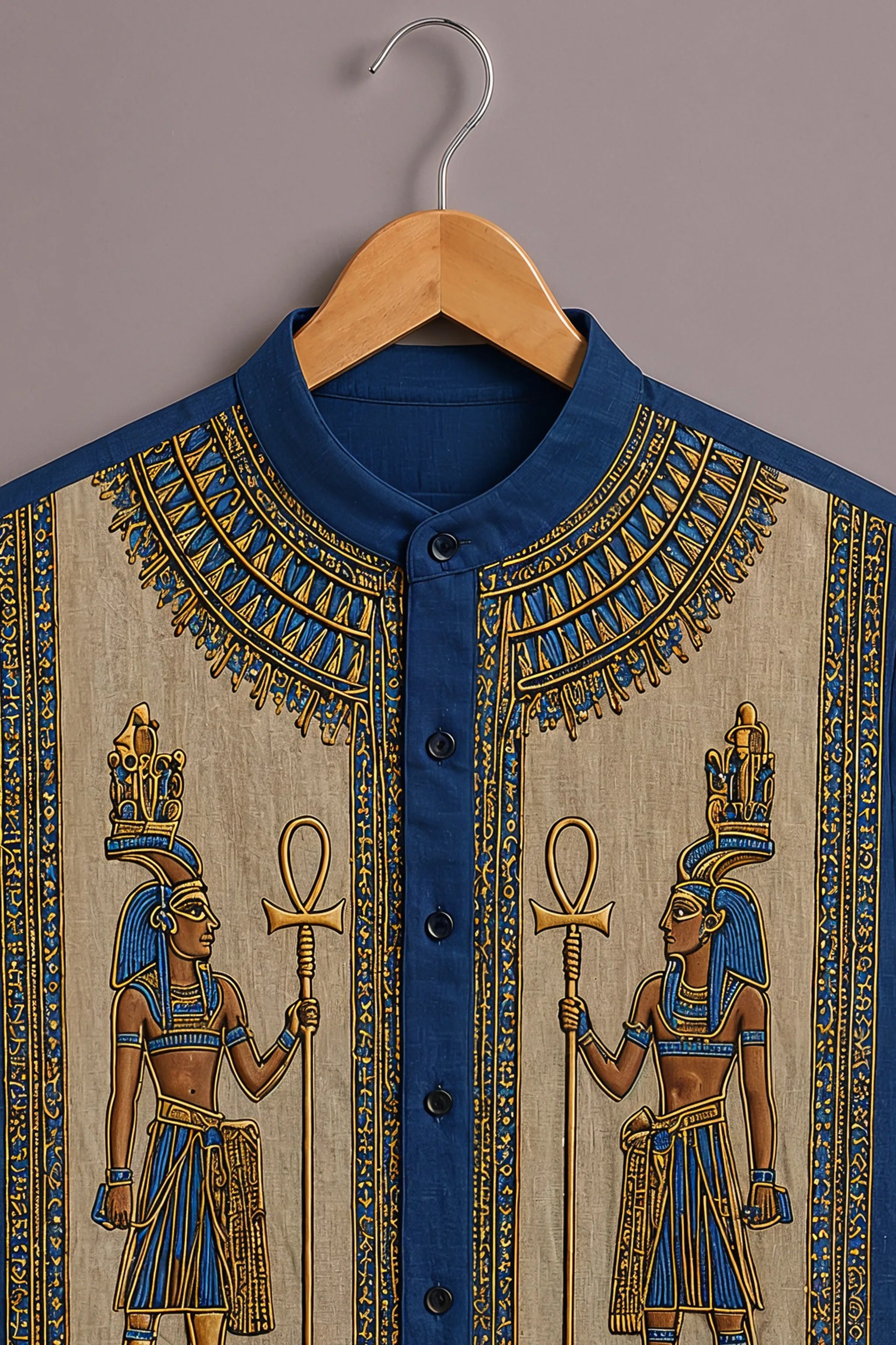 Men's Royal Blue Egyptian Pharaoh Printed Shirt
