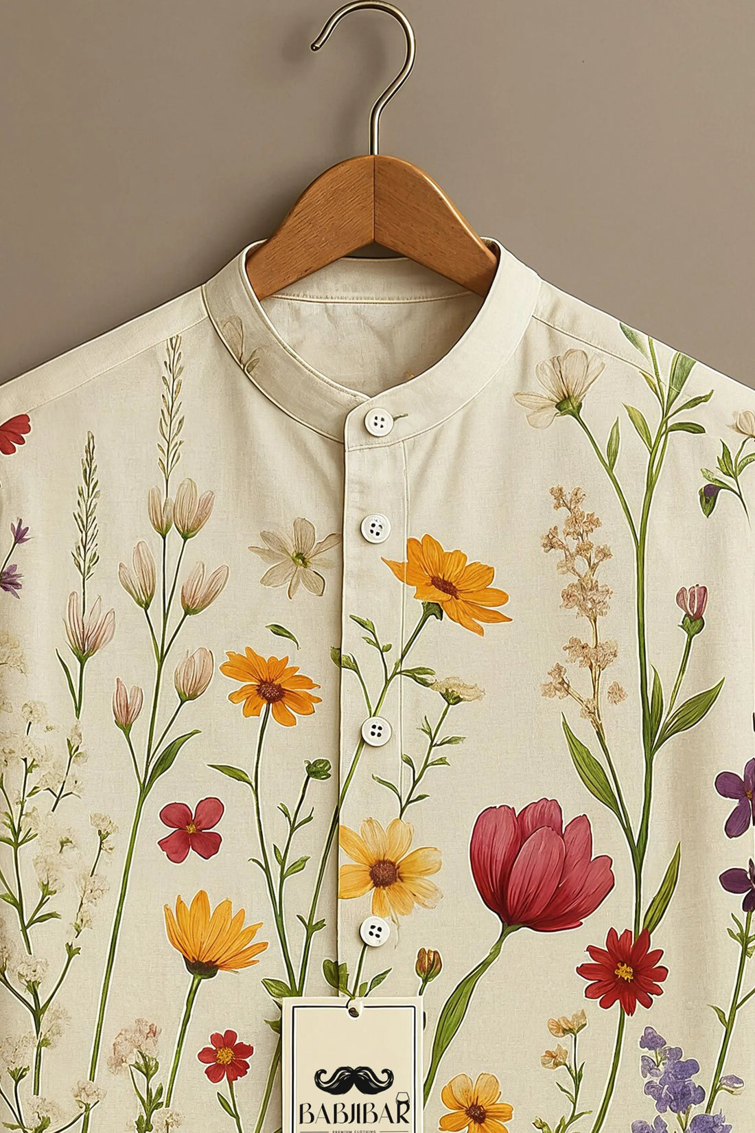 Cream Wildflower Botanical Printed Short Sleeve Shirt