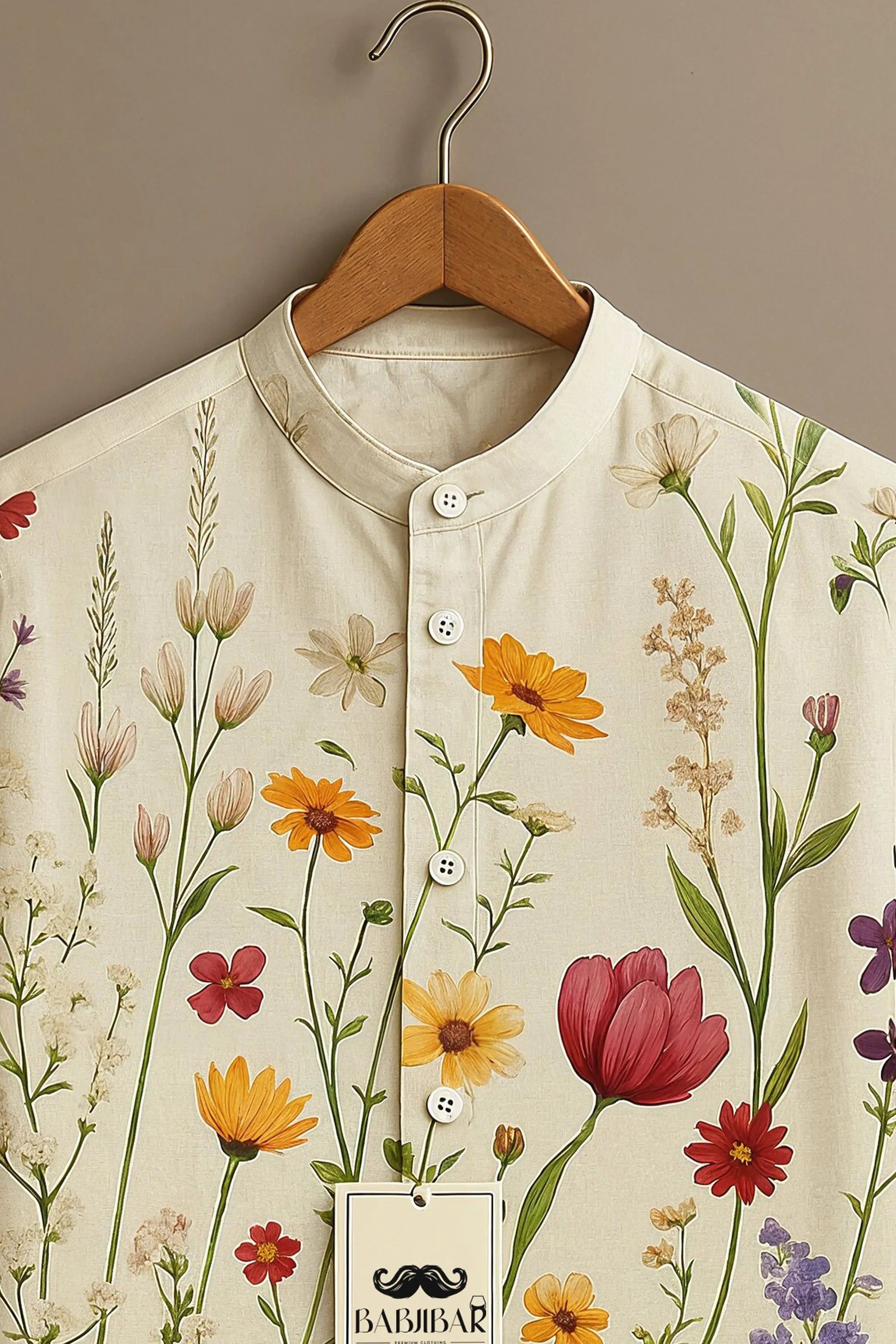 Cream Wildflower Botanical Printed Short Sleeve Shirt