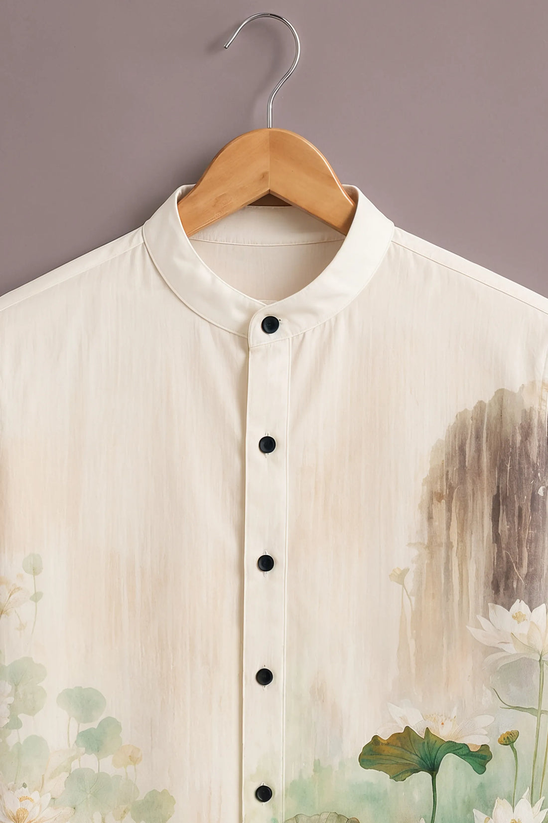 Men's White Lotus Pond Printed Shirt