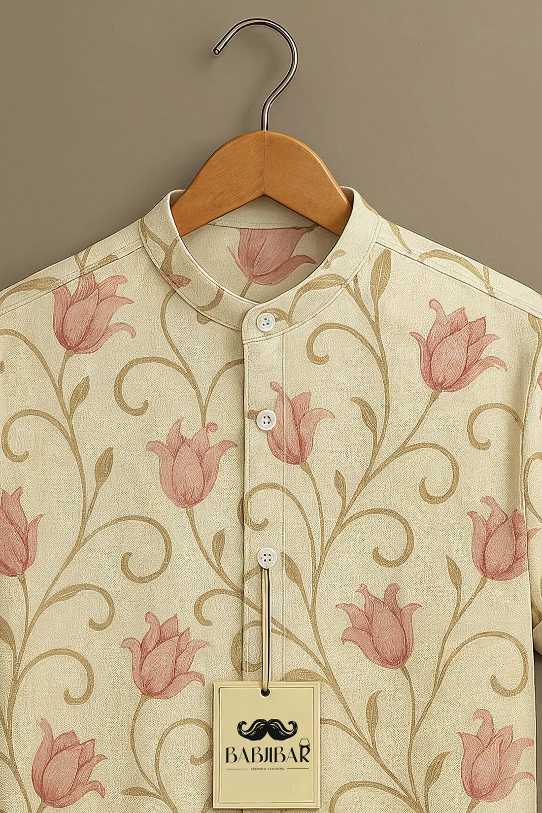 Cream Vintage Floral Swirl Printed Short Sleeve Shirt