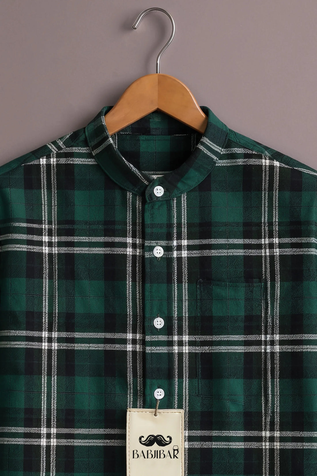 Men’s Brown Heritage Panel Mandarin Collar Shirt