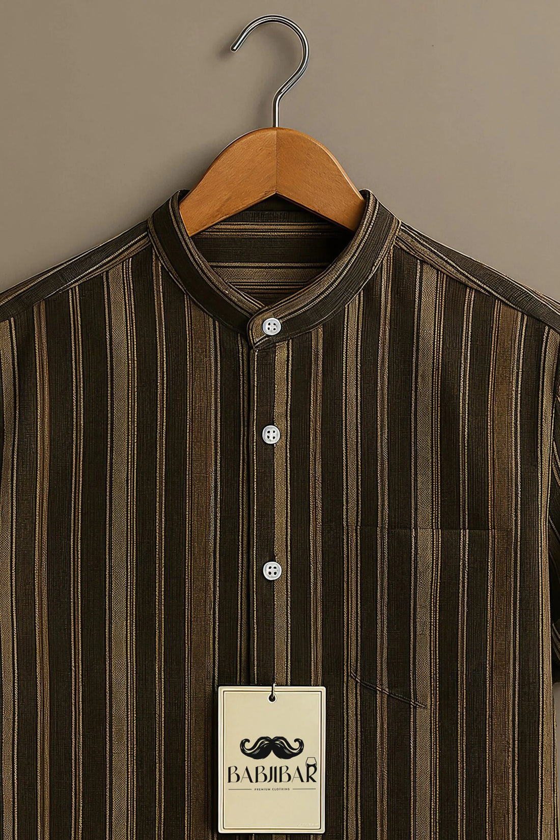 Vintage Olive Brown Striped Short Sleeve Shirt