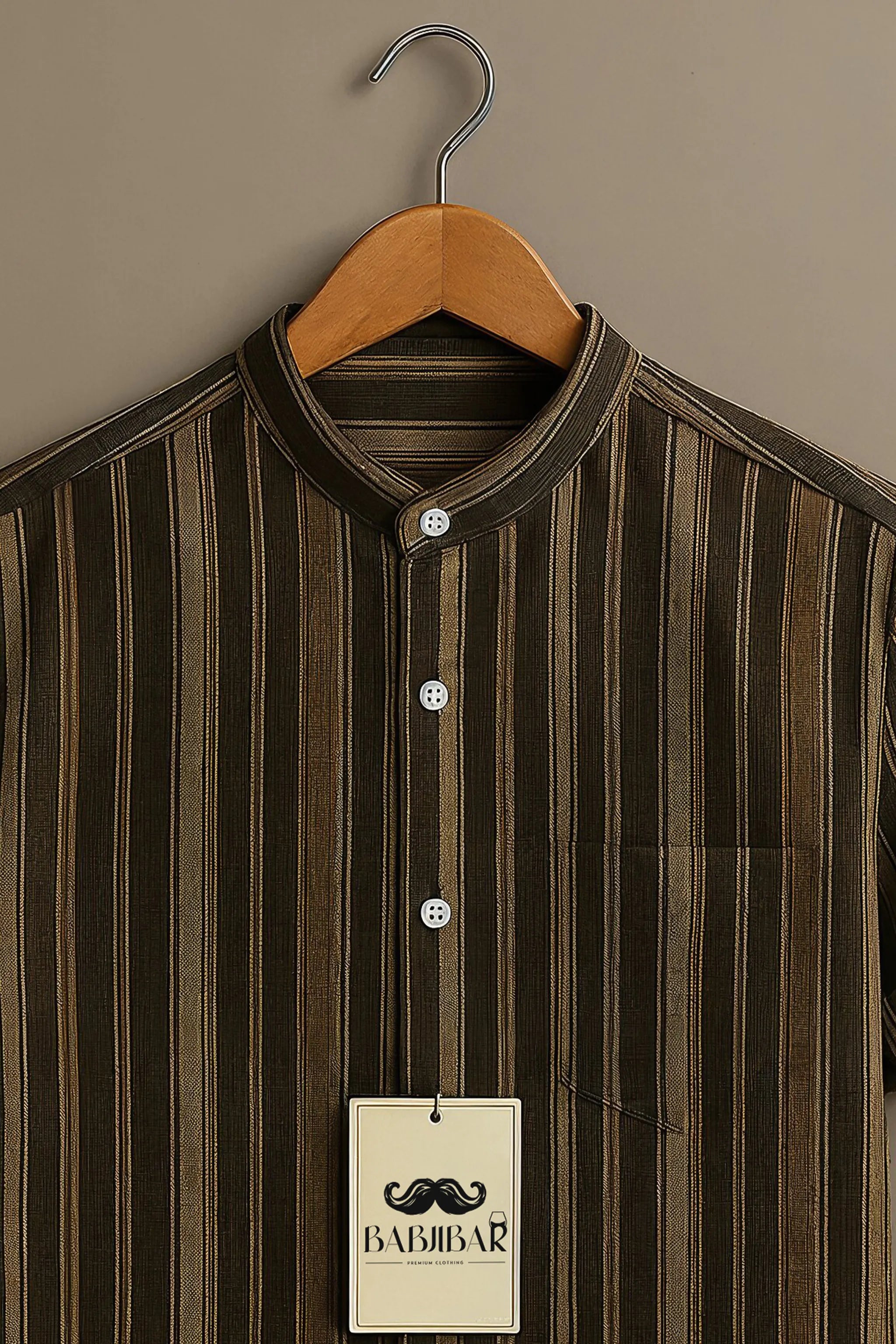 Vintage Olive Brown Striped Short Sleeve Shirt