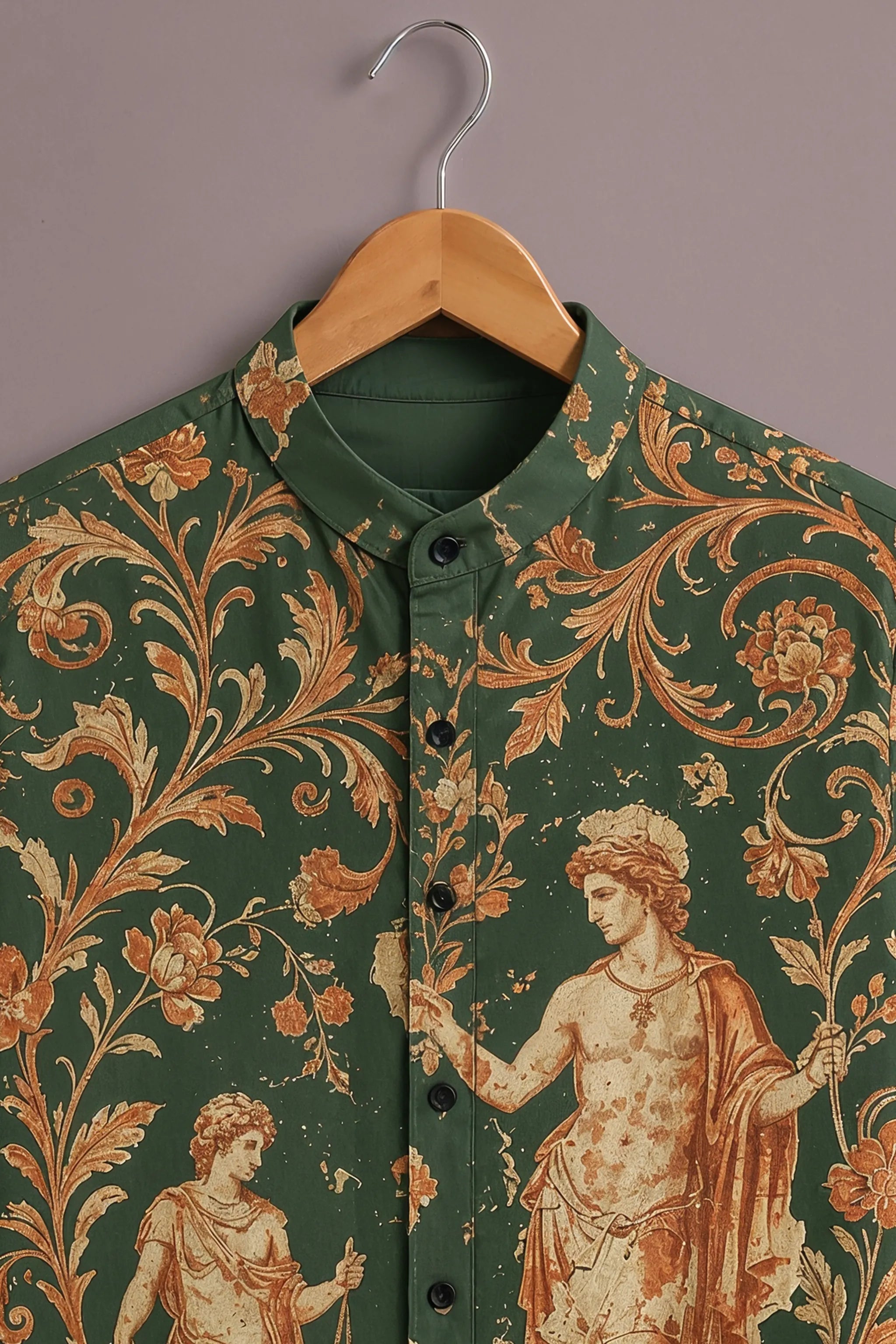 Men's Emerald Green Renaissance Art Printed Shirt
