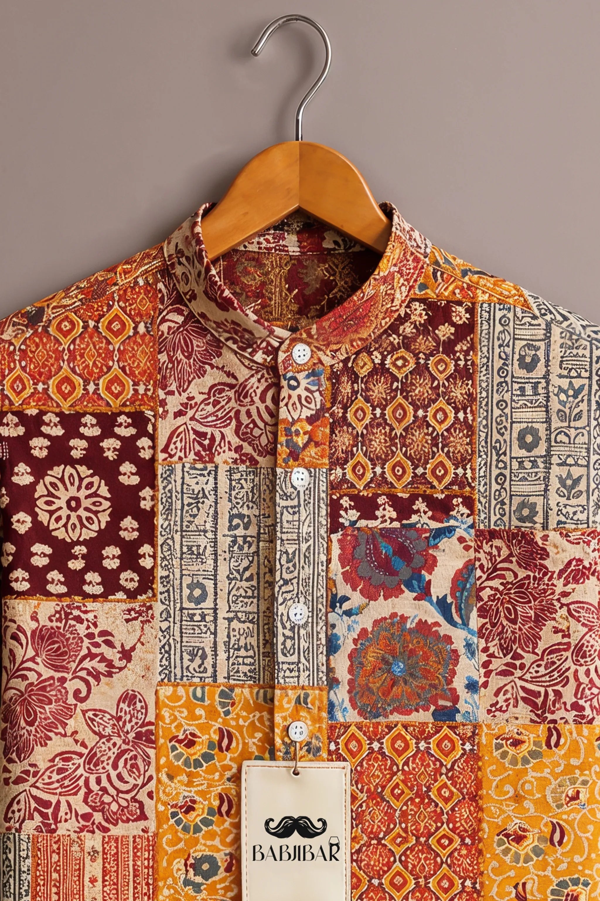 Men’s Heritage Patchwork Print Mandarin Collar Shirt
