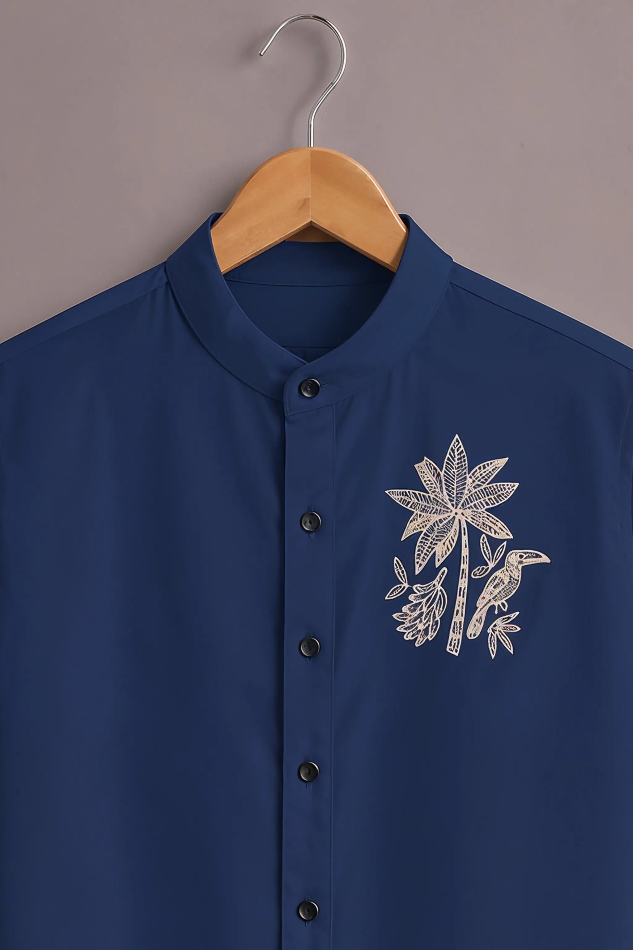 Men's Royal Blue Tropical Bird Printed Shirt