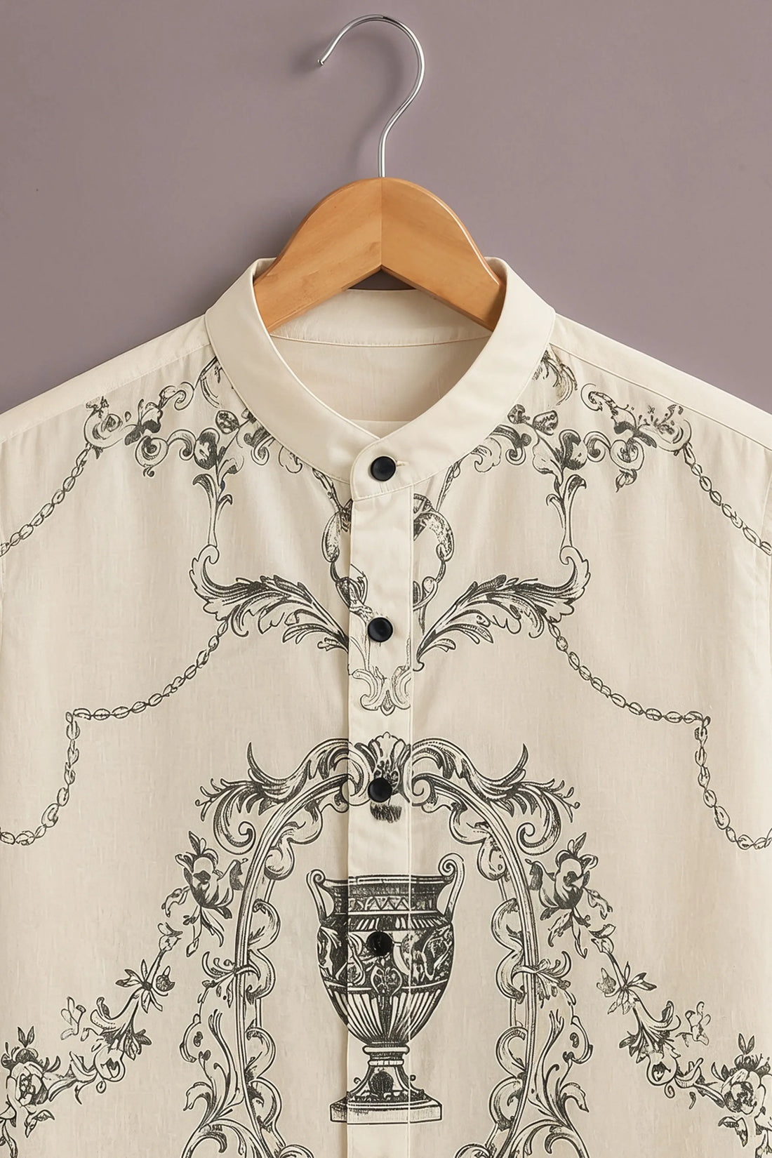 Men's Cream Baroque Trophy Print Shirt