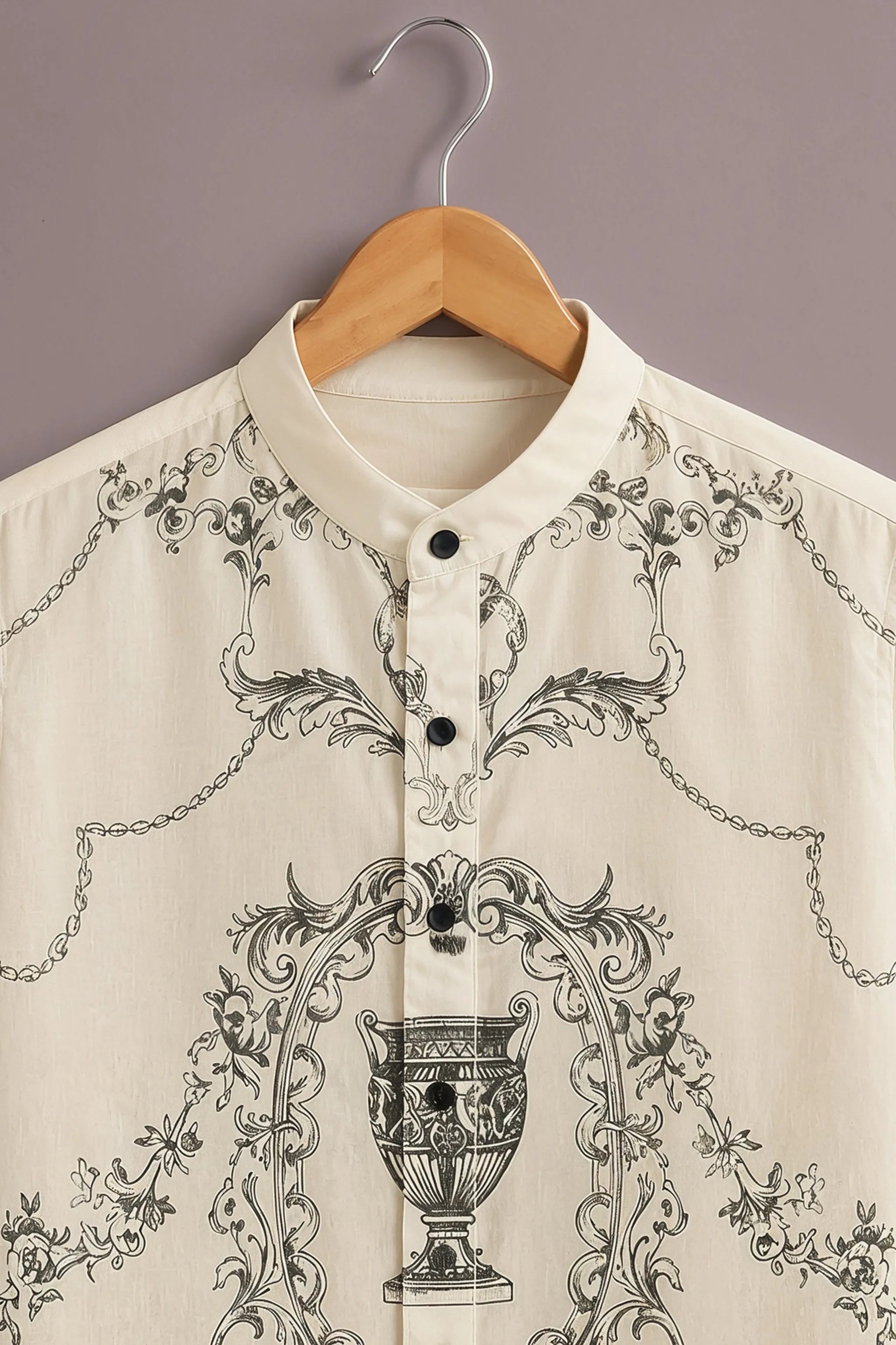 Men's Cream Baroque Trophy Print Shirt