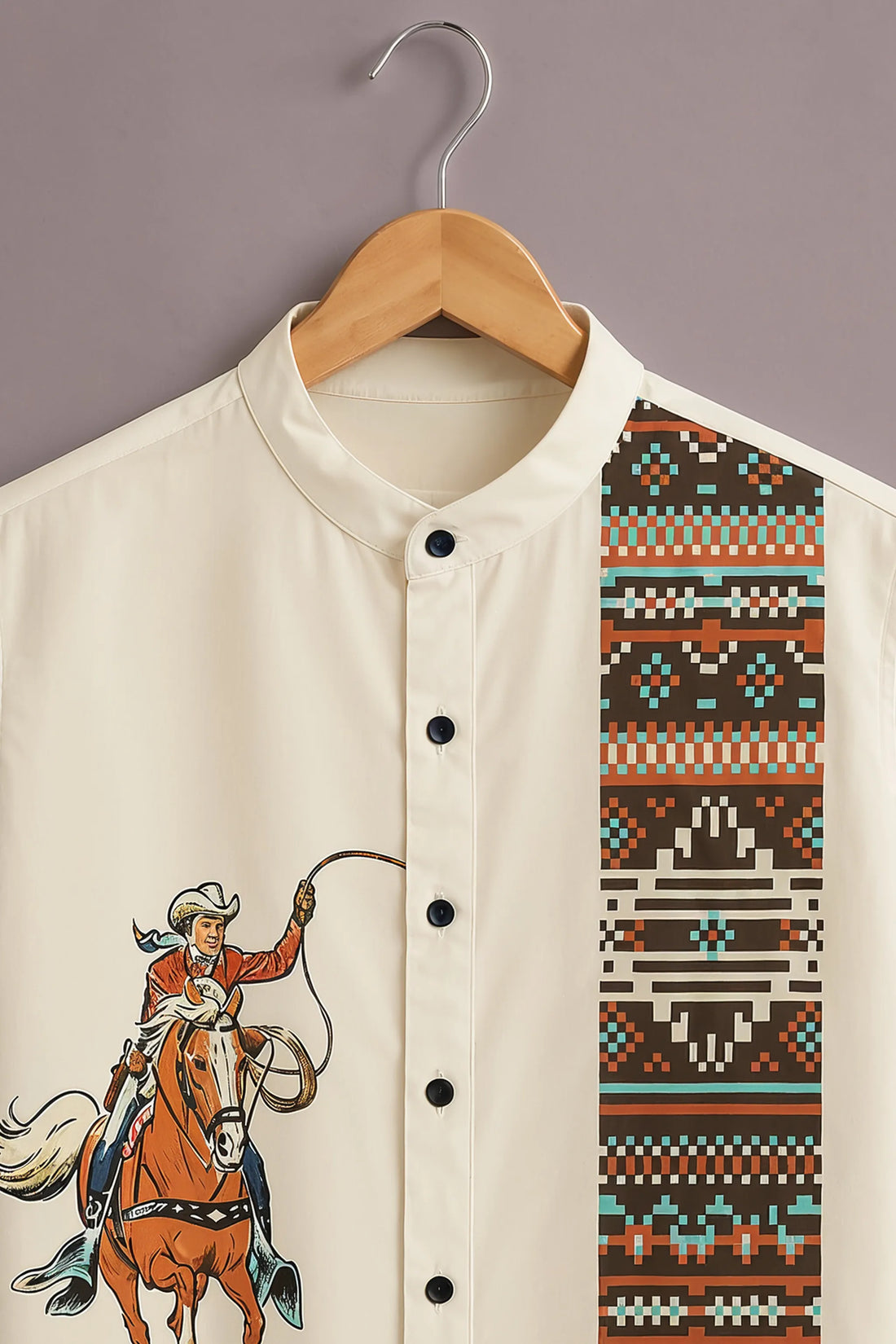 Men's Cream Cowboy Rider Printed Shirt
