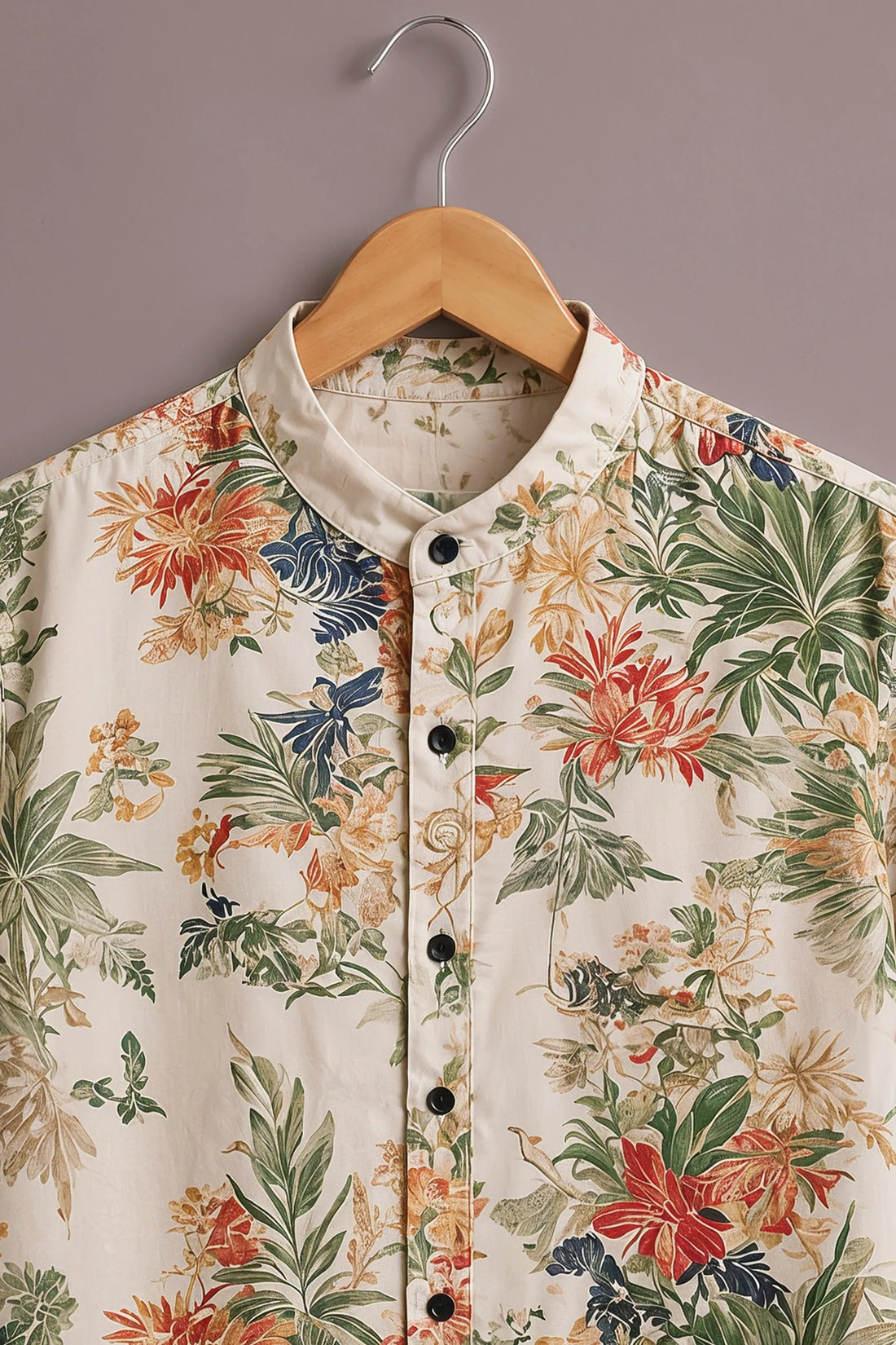 Men's Cream Tropical Floral Printed Shirt