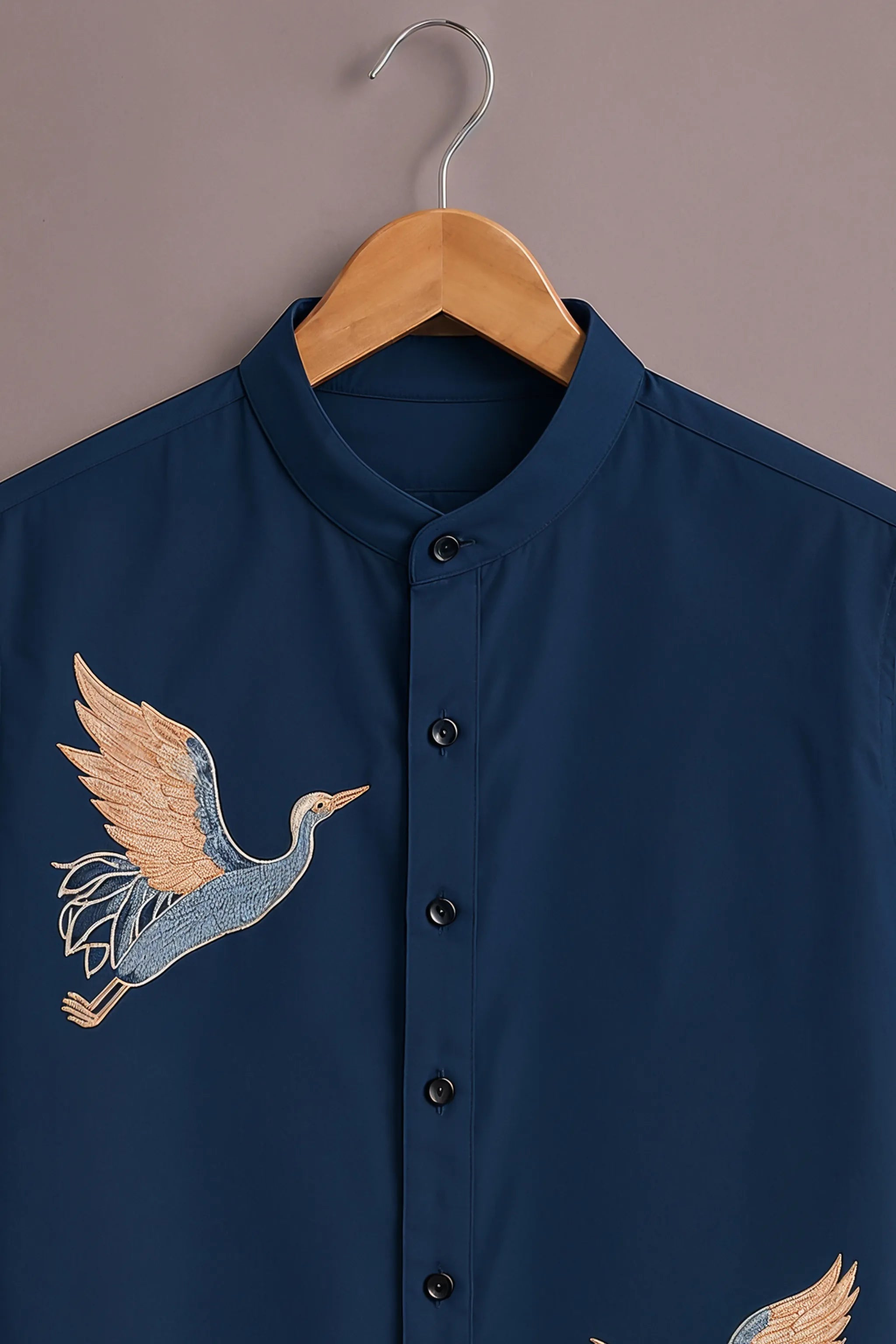 Men's Navy Blue Crane Style Printed Shirt