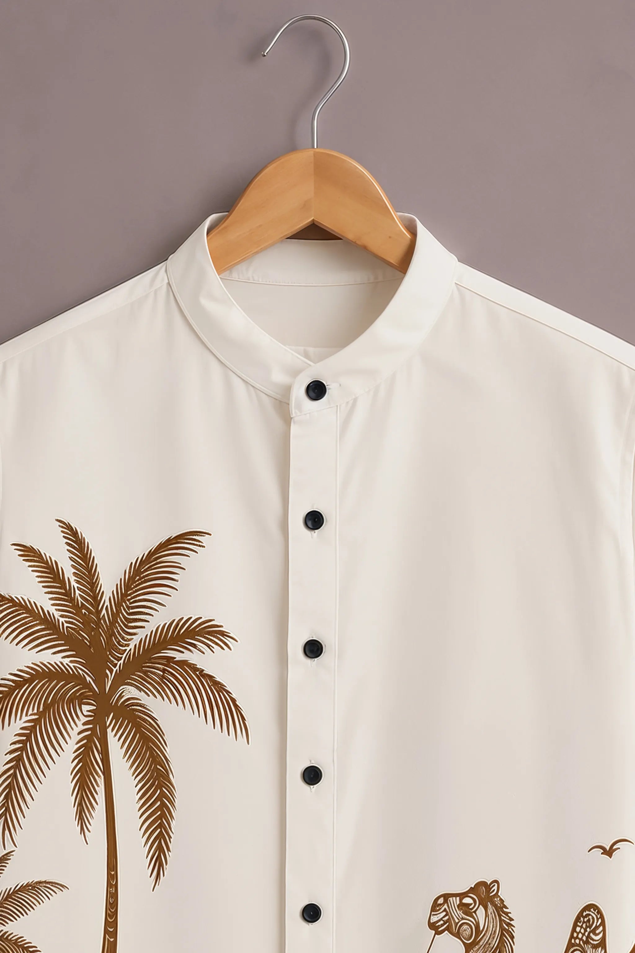 Men's White Desert Camel Printed Shirt