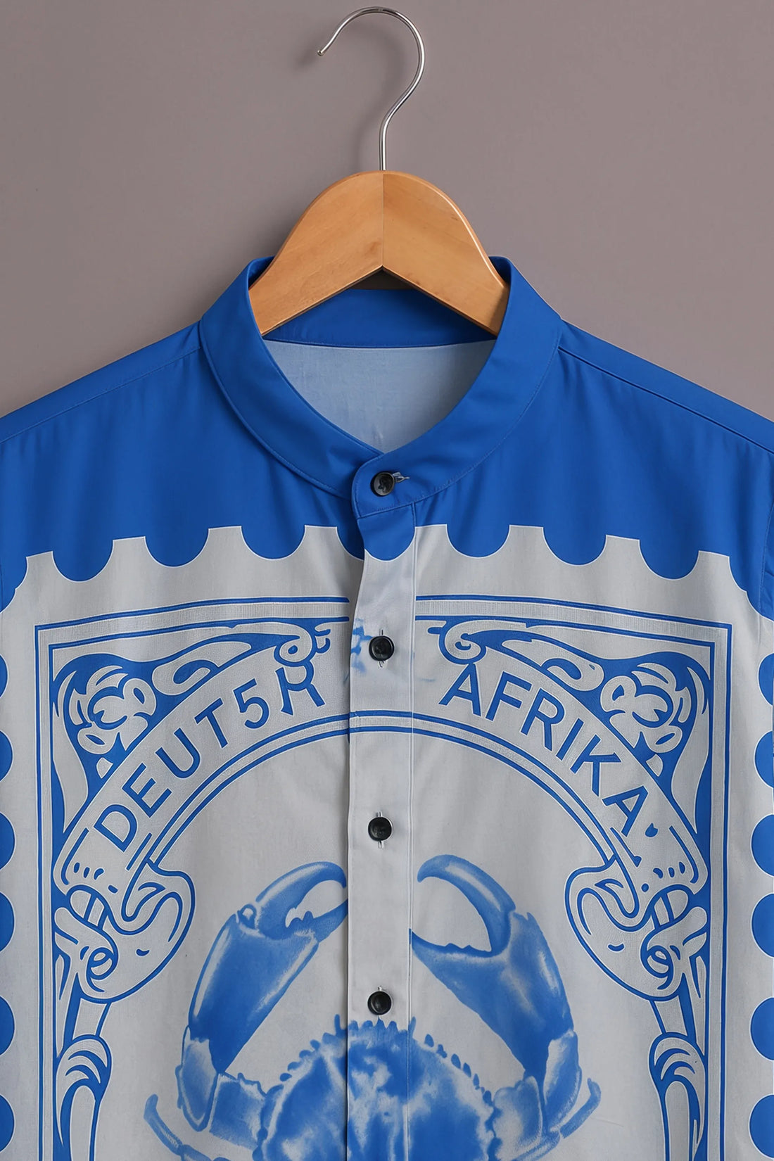 Men's Blue Vintage Crab Stamp Printed Shirt