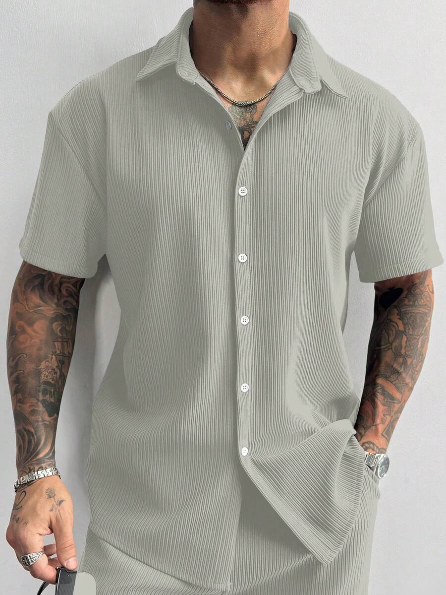 Men’s Ribbed Texture Half Sleeve Shirt – Sage Mist
