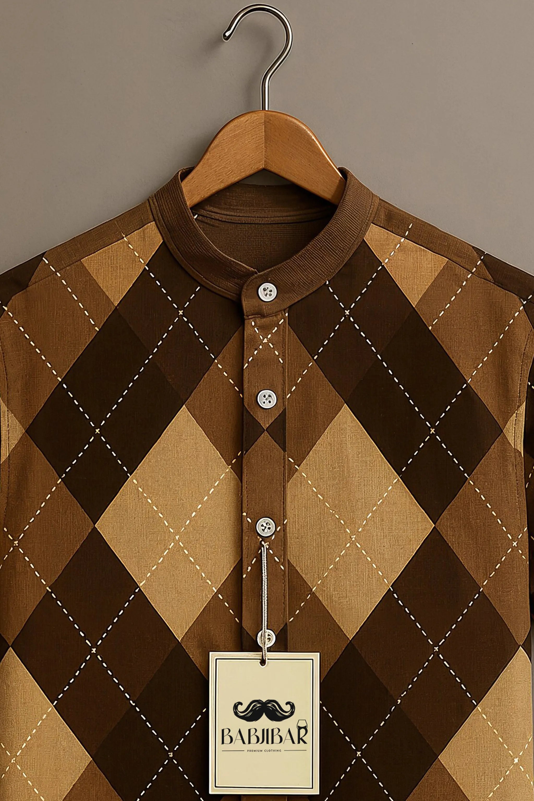 Vintage Brown Argyle Check Short Sleeve Shirt