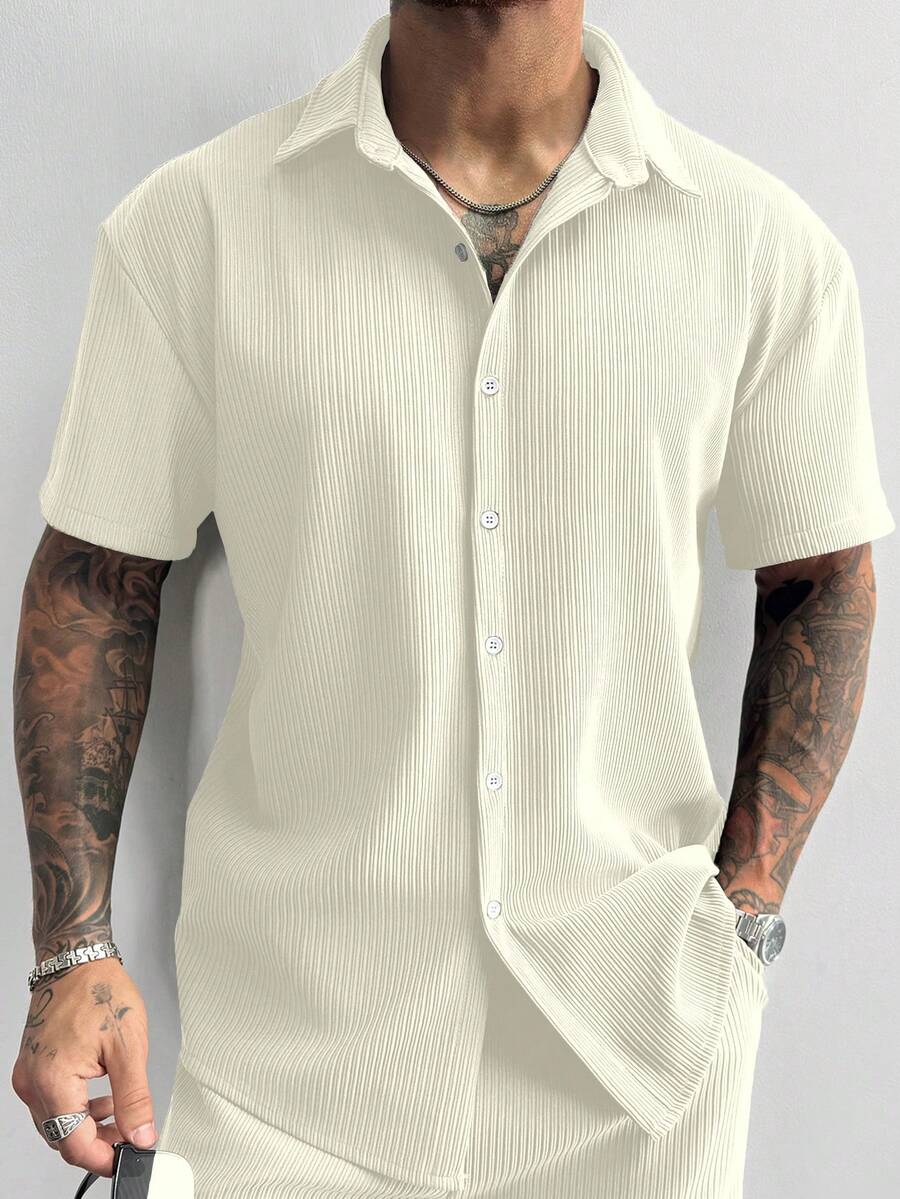 Men’s Ribbed Texture Half Sleeve Shirt – Ivory White