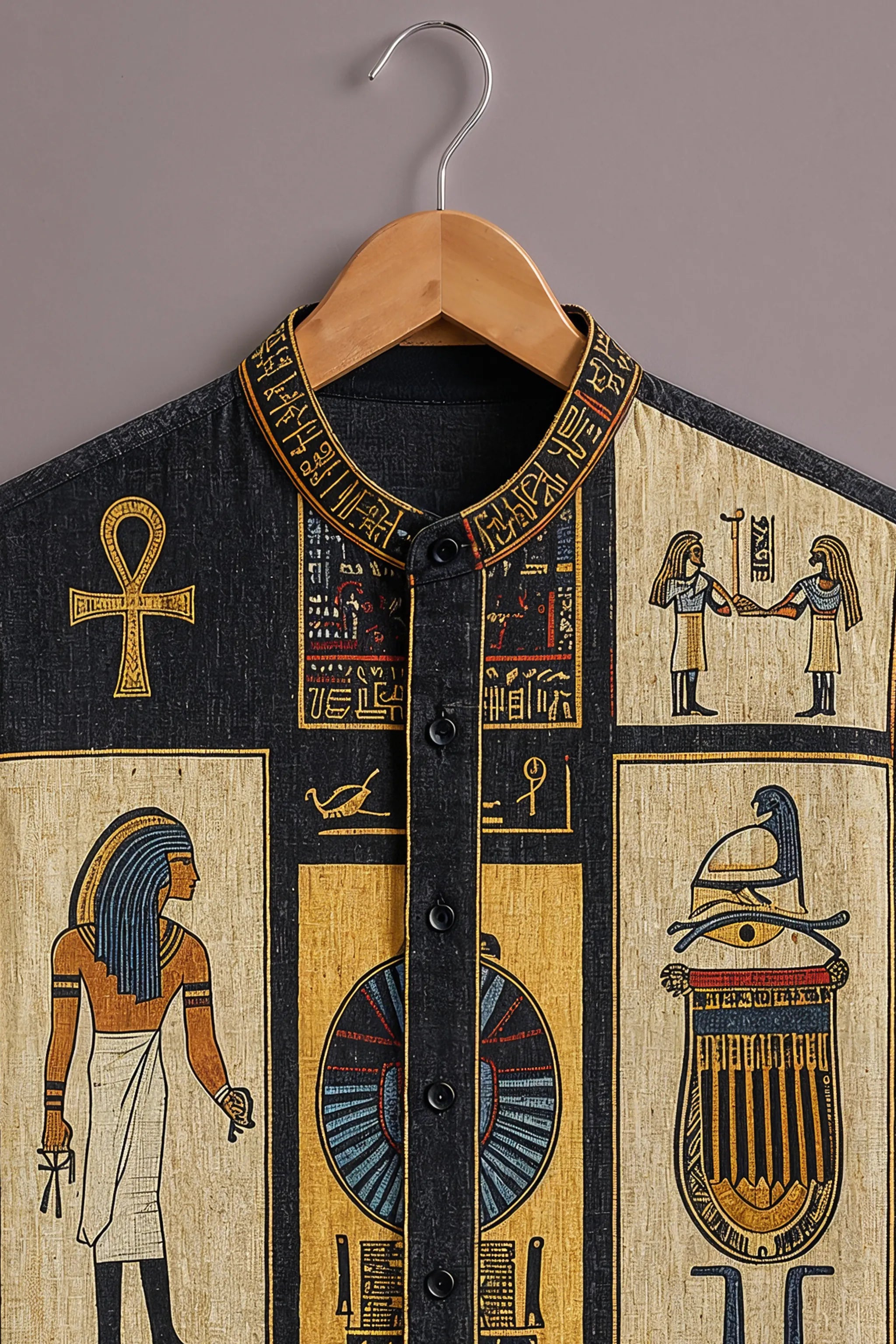 Men's Black Egyptian Hieroglyph Printed Shirt