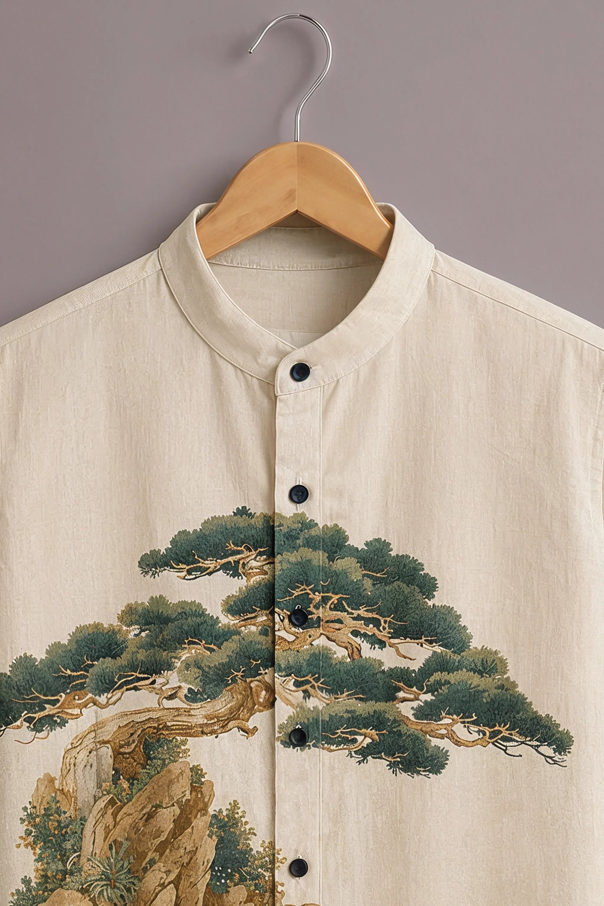 Men's Beige Landscape Printed Shirt
