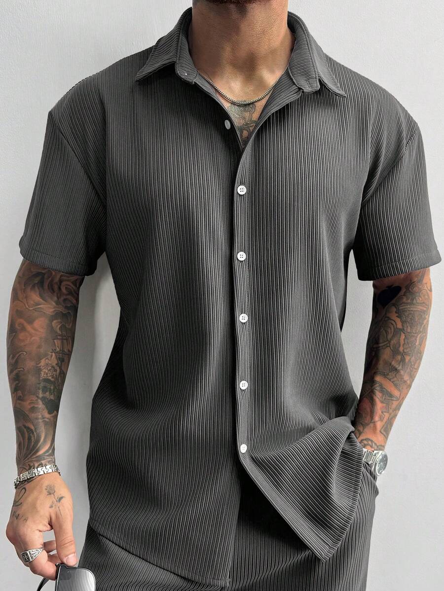 Men’s Ribbed Texture Half Sleeve Shirt – Slate Grey