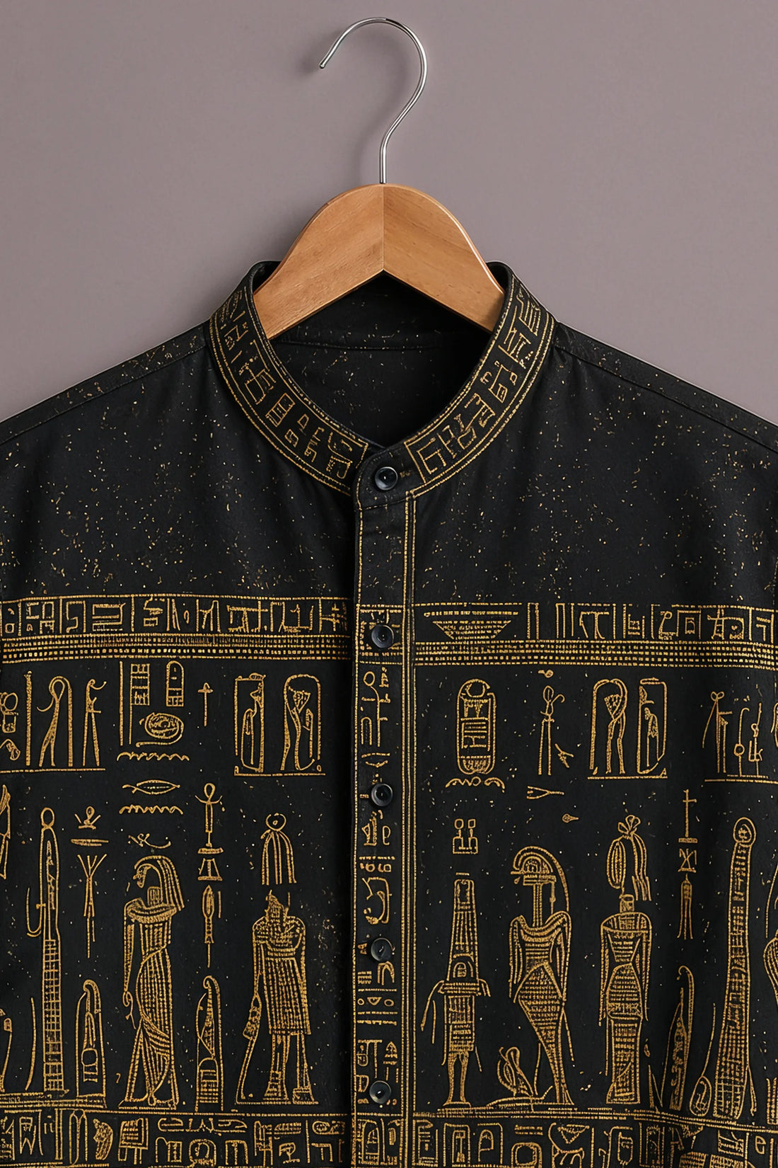 Men's Black Egyptian Hieroglyph Panel Printed Shirt