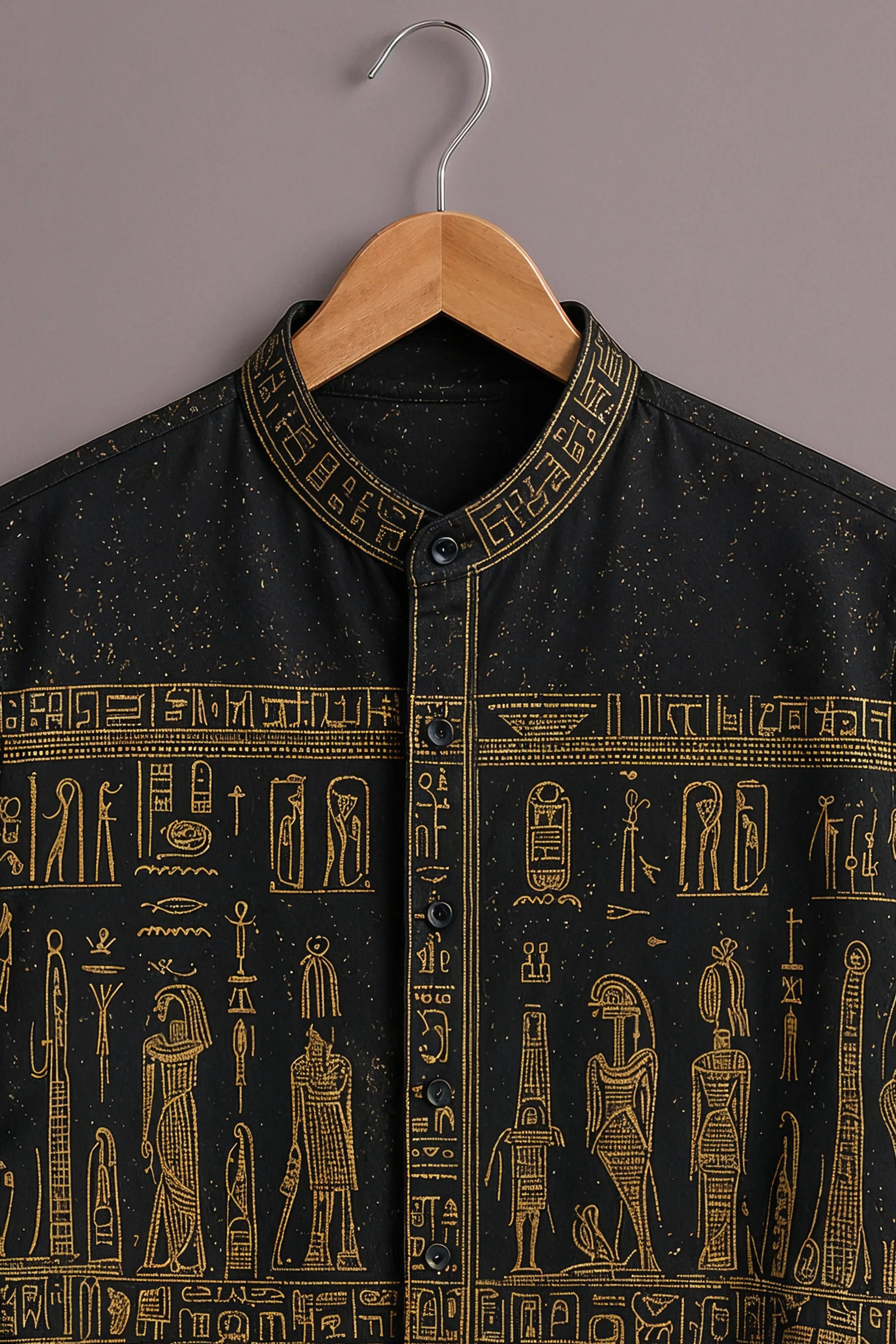Men's Black Egyptian Hieroglyph Panel Printed Shirt