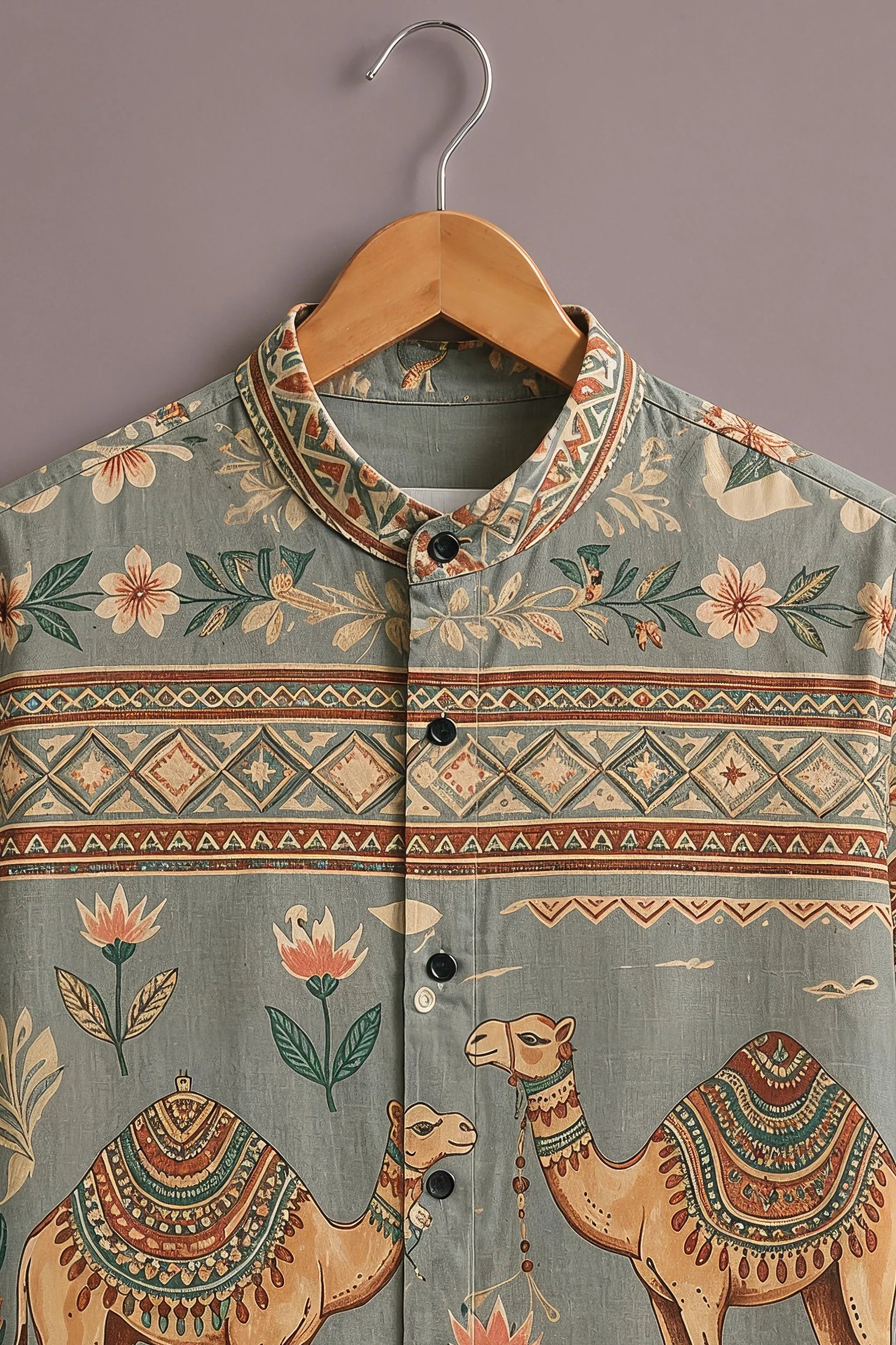 Men's Sage Green Camel Desert Printed Shirt