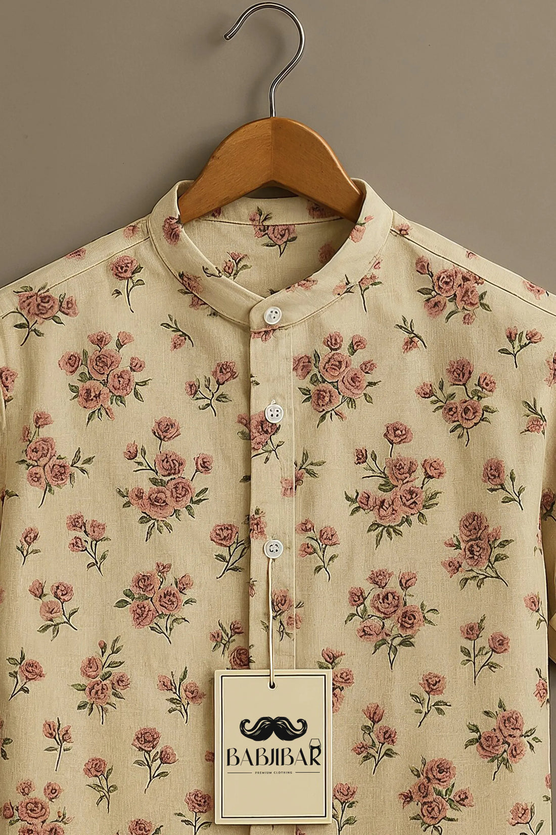 Vintage Rose Blossom Beige Short Sleeve Shirt