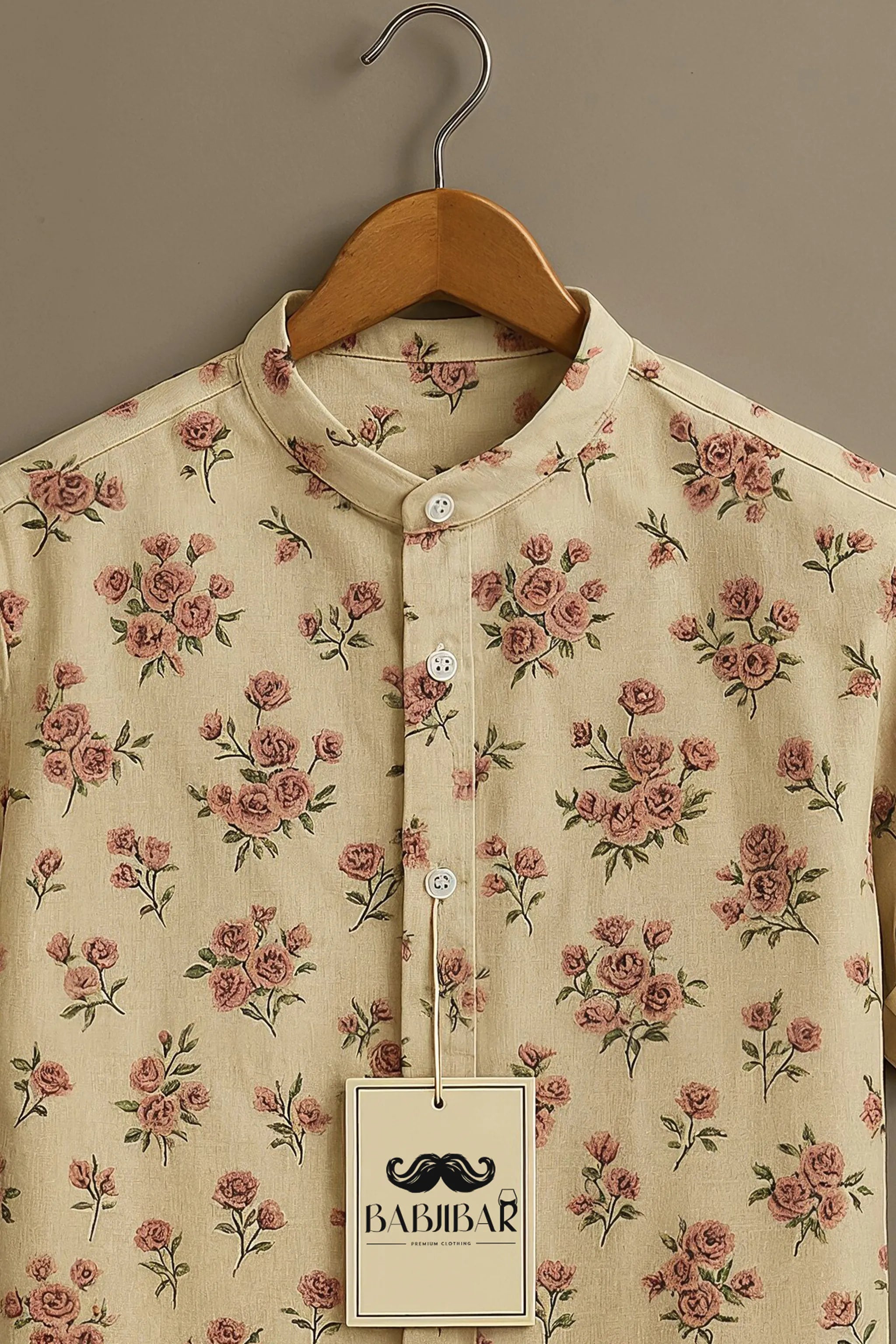 Vintage Rose Blossom Beige Short Sleeve Shirt