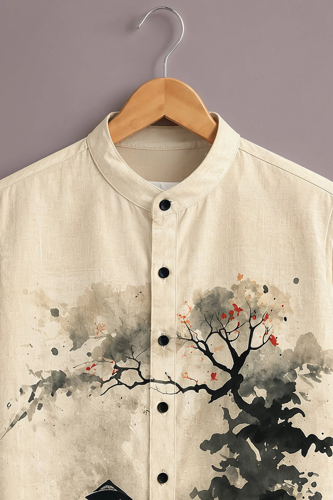 Men's Beige Samurai Ink Art Printed Shirt