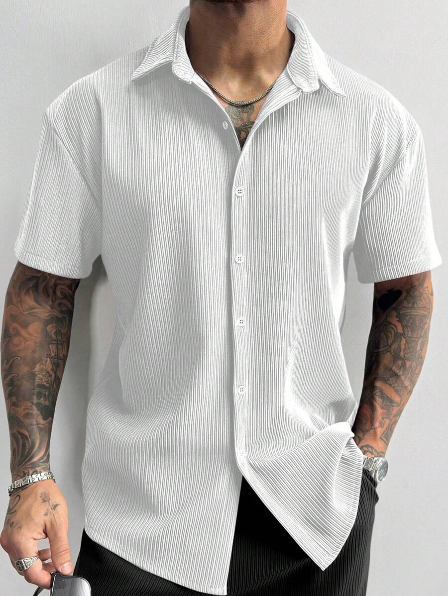 Men’s Ribbed Texture Half Sleeve Shirt – Pure White