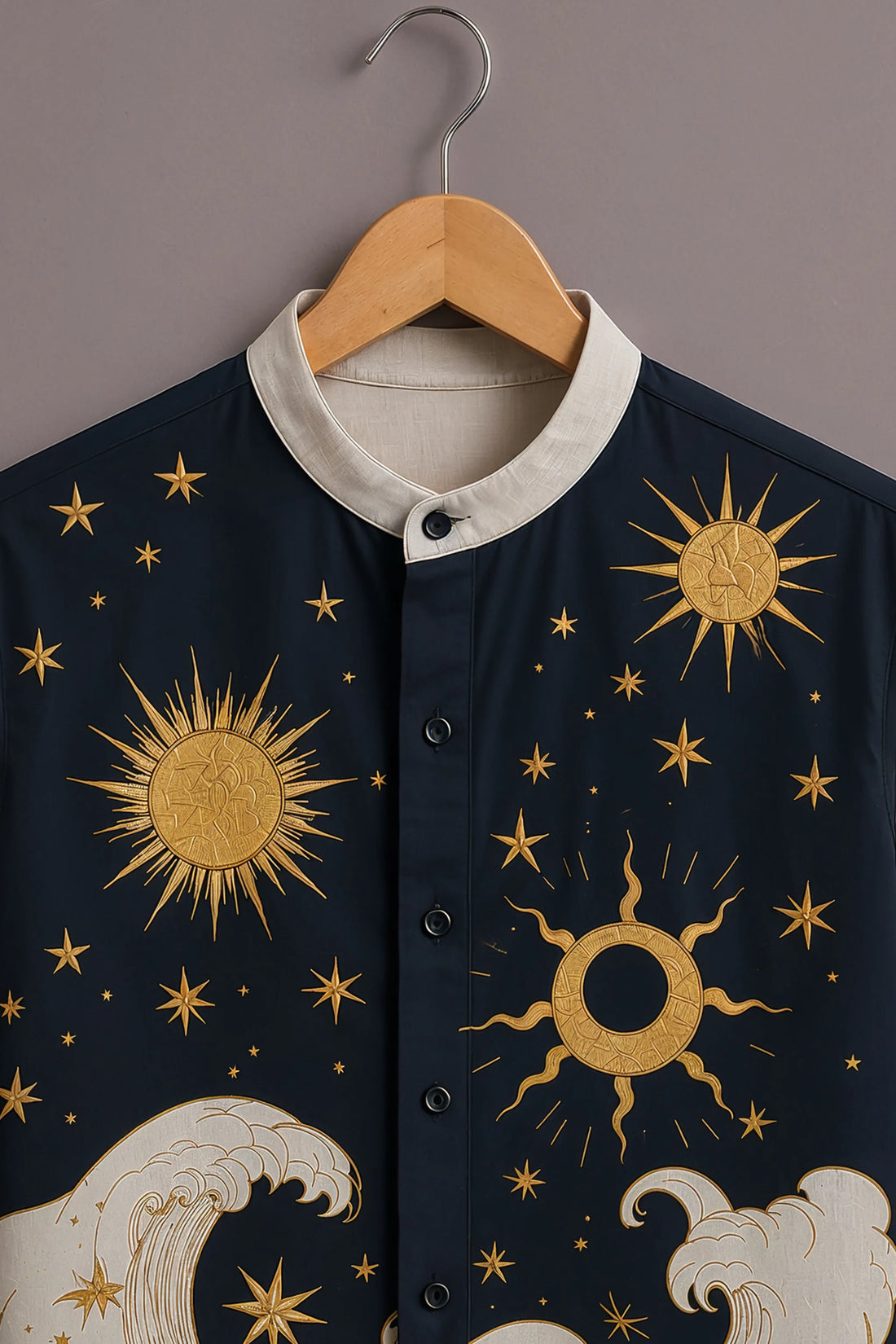Men's Navy Celestial Wave Printed Shirt