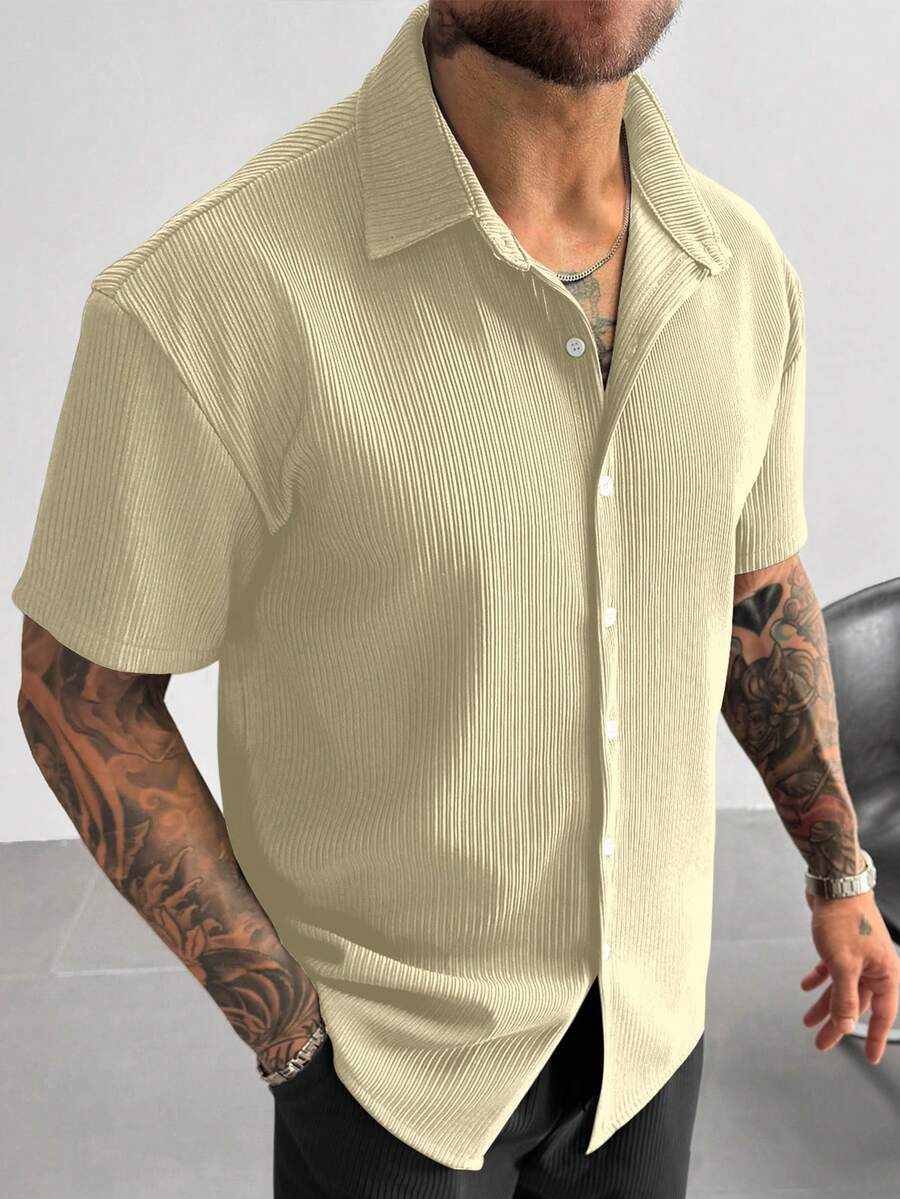 Men’s Ribbed Texture Half Sleeve Shirt – Soft Sand