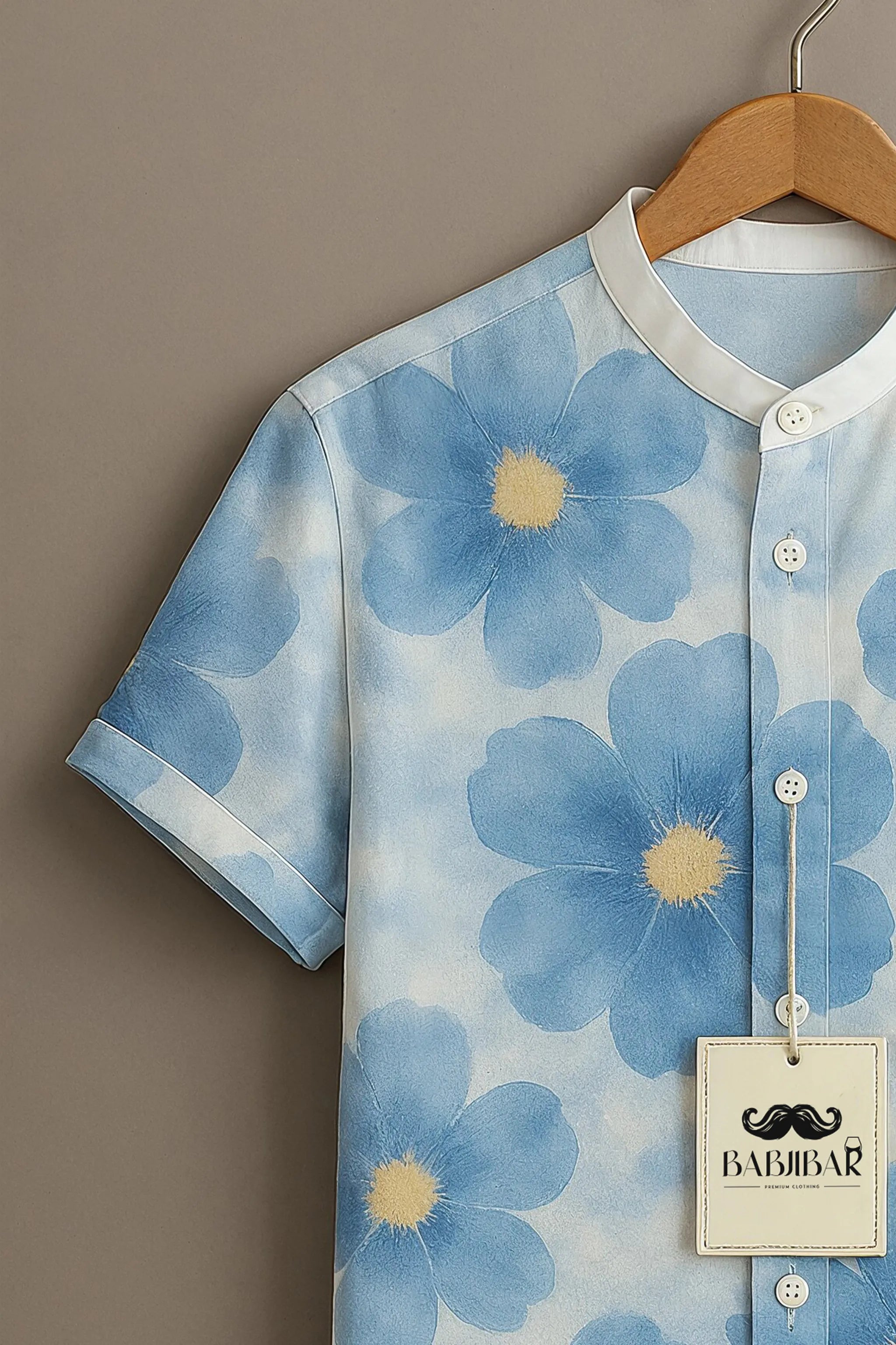 Sky Blue Blossom Floral Short Sleeve Shirt