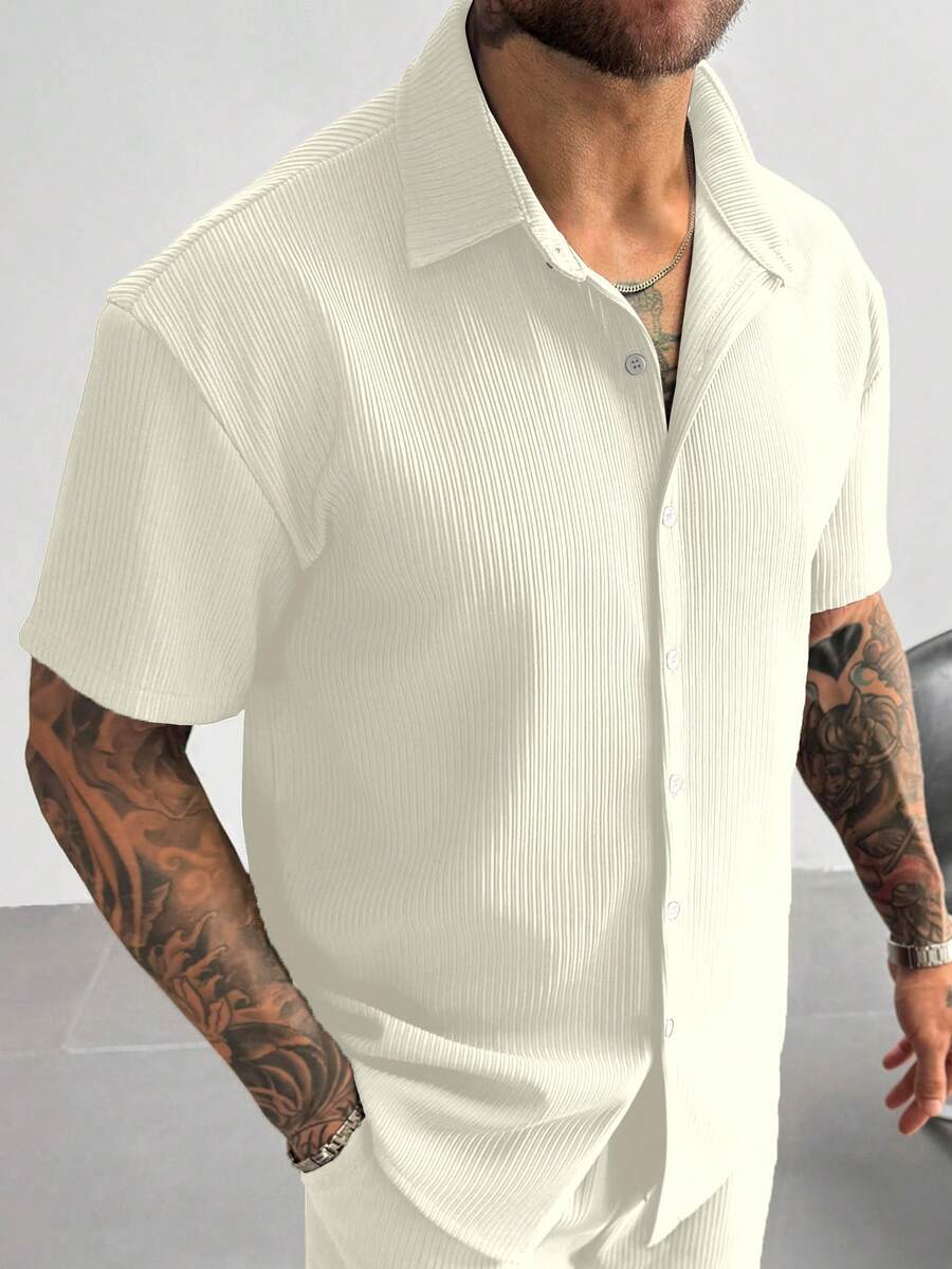Men’s Ribbed Texture Half Sleeve Shirt – Ivory White