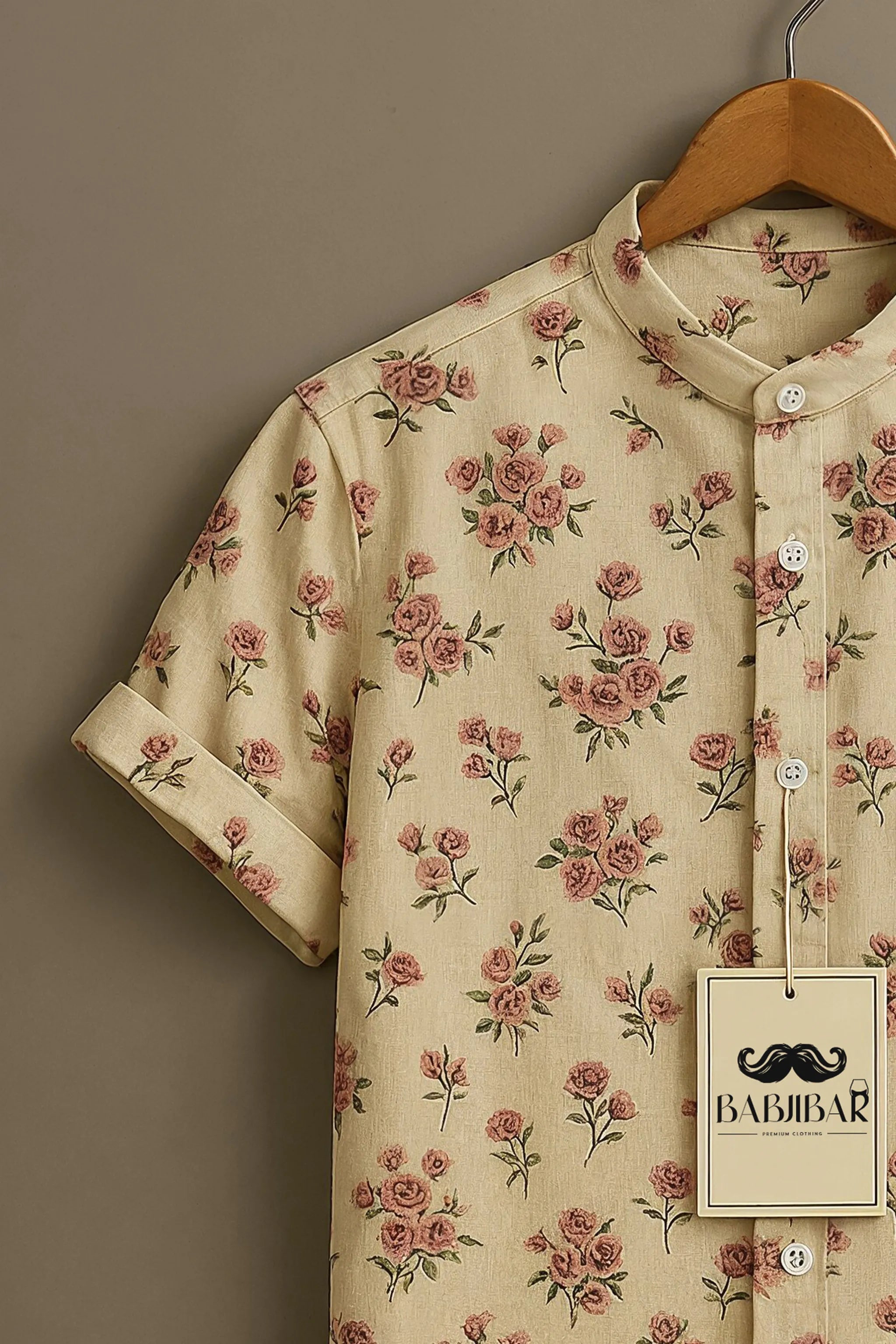 Vintage Rose Blossom Beige Short Sleeve Shirt