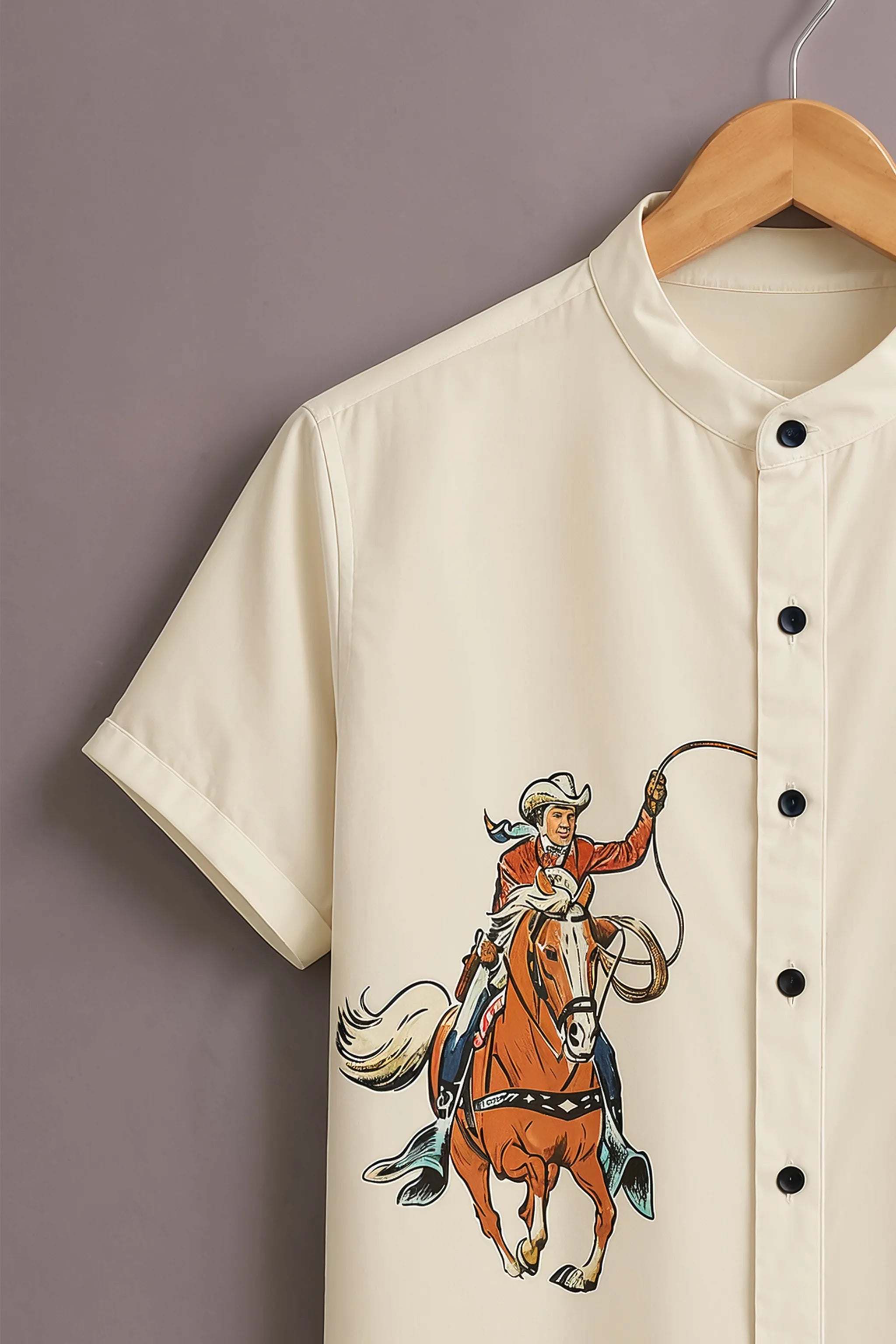 Men's Cream Cowboy Rider Printed Shirt