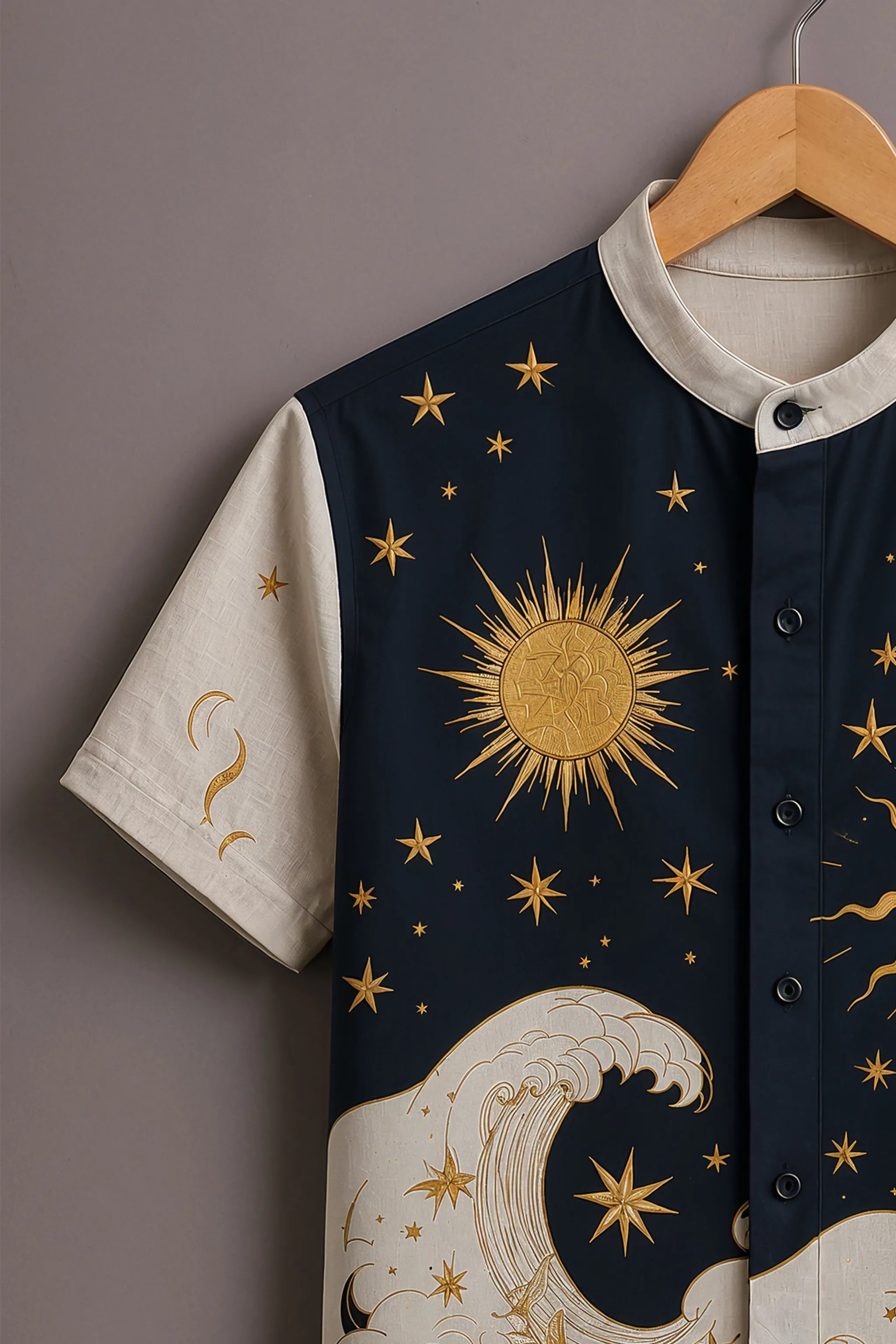 Men's Navy Celestial Wave Printed Shirt