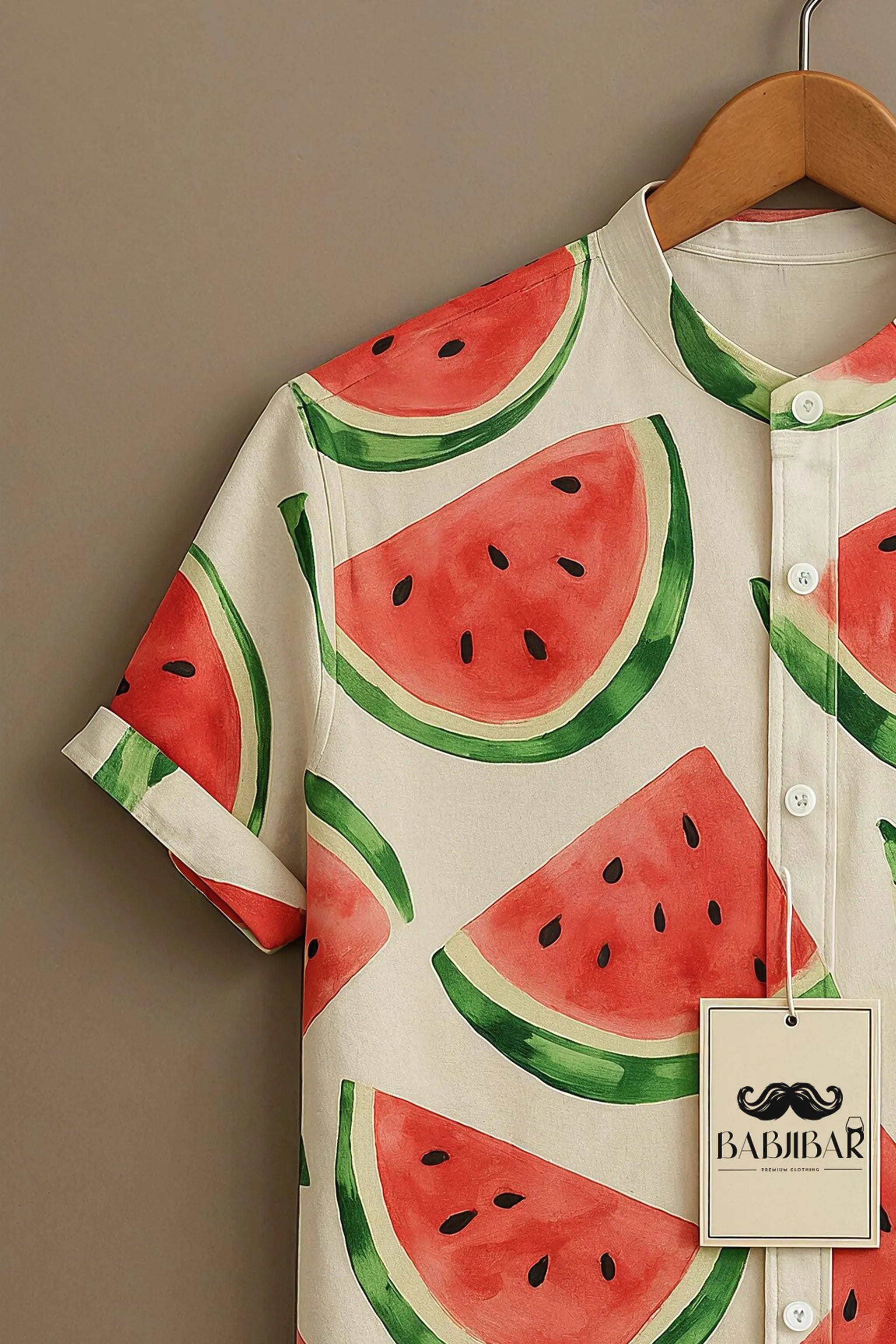 Cream Watermelon Fresh Print Short Sleeve Shirt