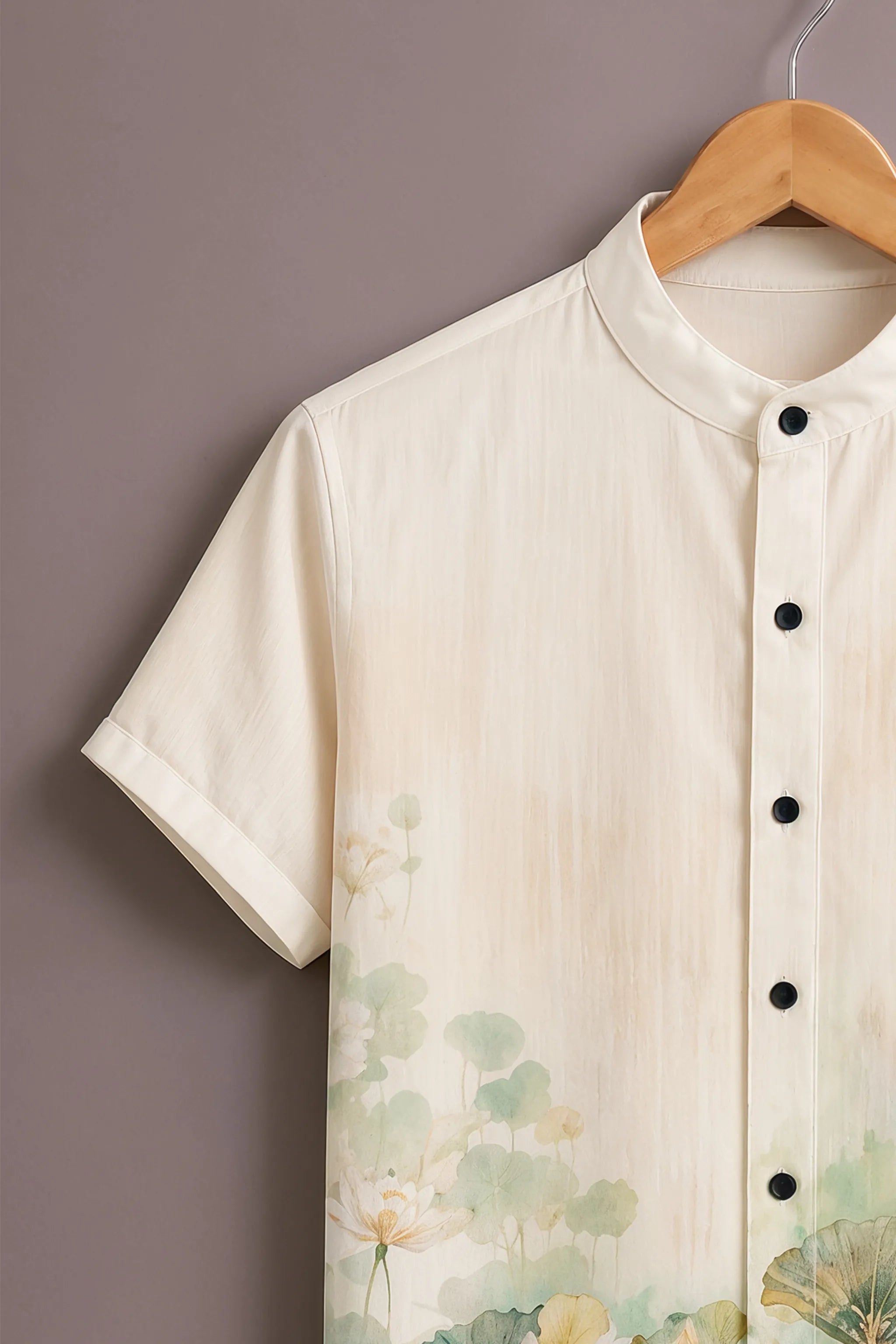 Men's White Lotus Pond Printed Shirt