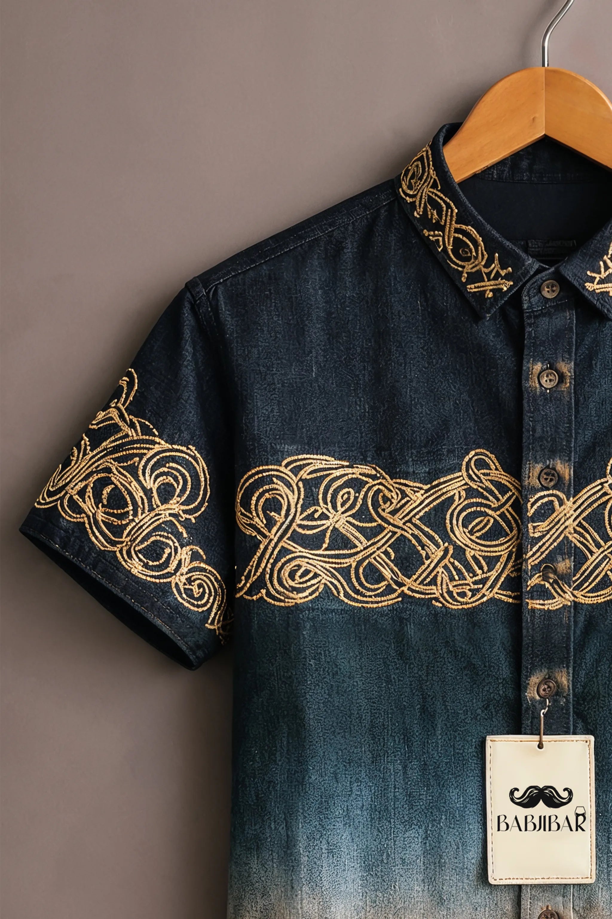 Men’s Indigo Ombre Embroidered Cotton Shirt