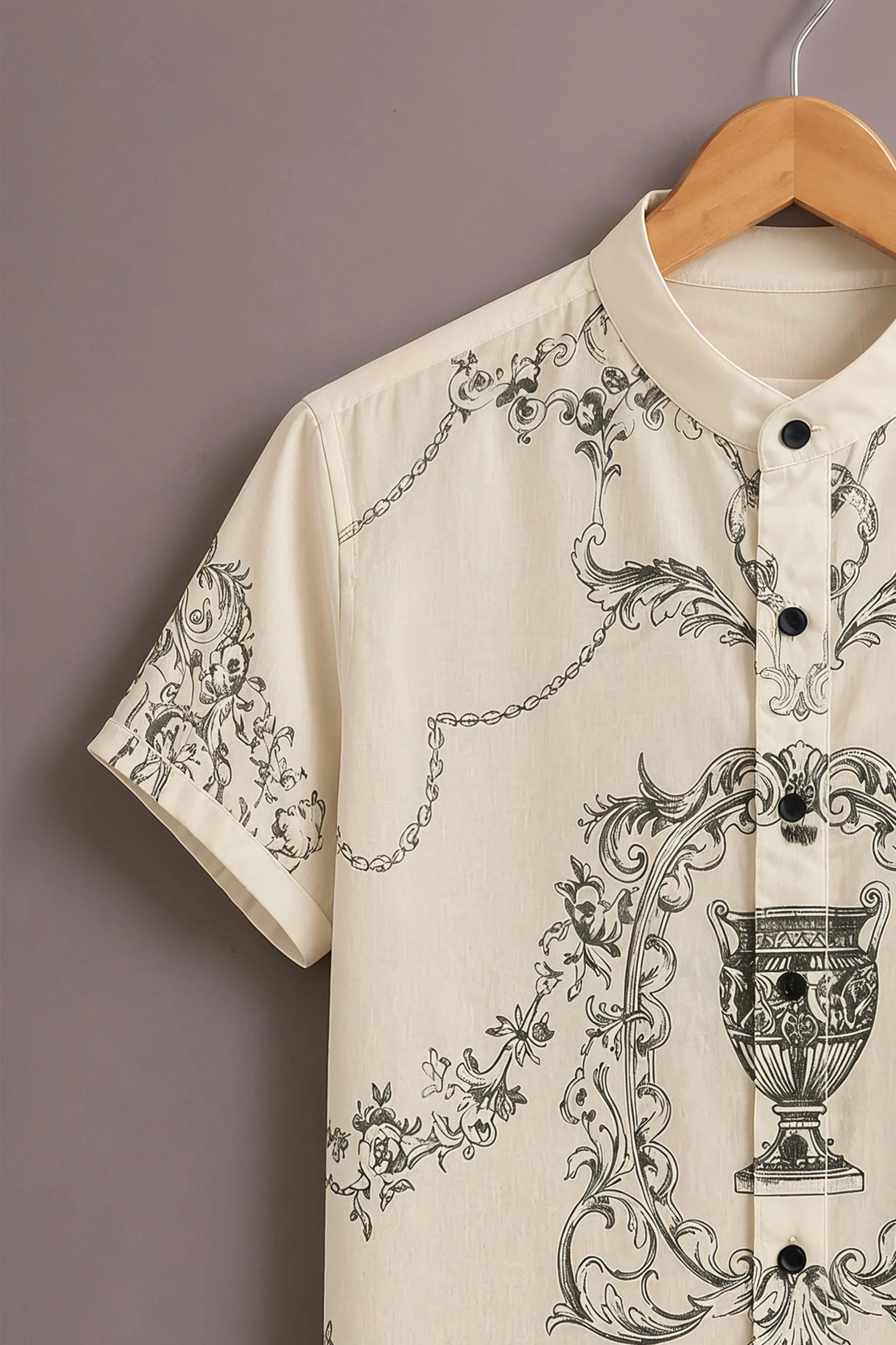 Men's Cream Baroque Trophy Print Shirt