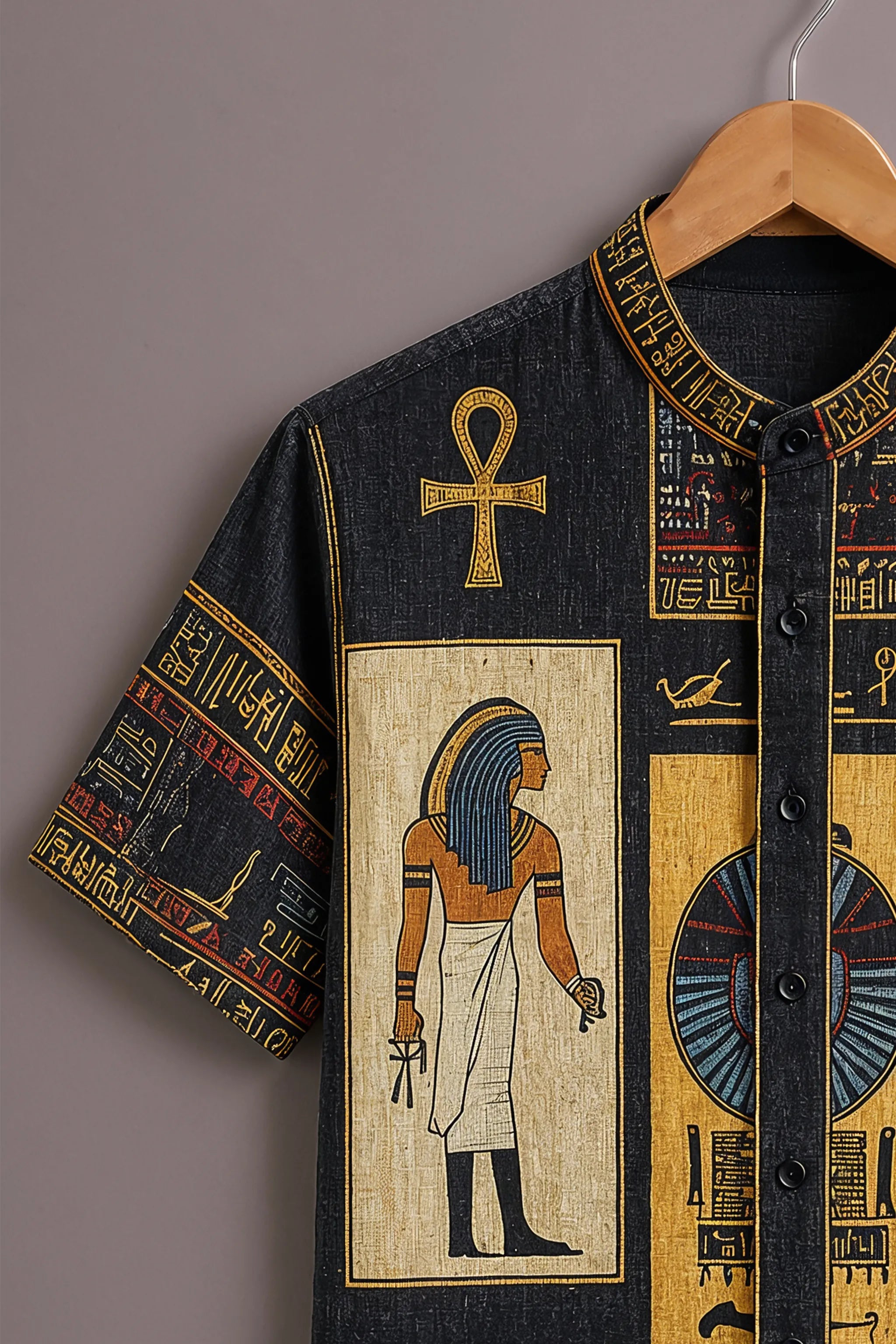 Men's Black Egyptian Hieroglyph Printed Shirt