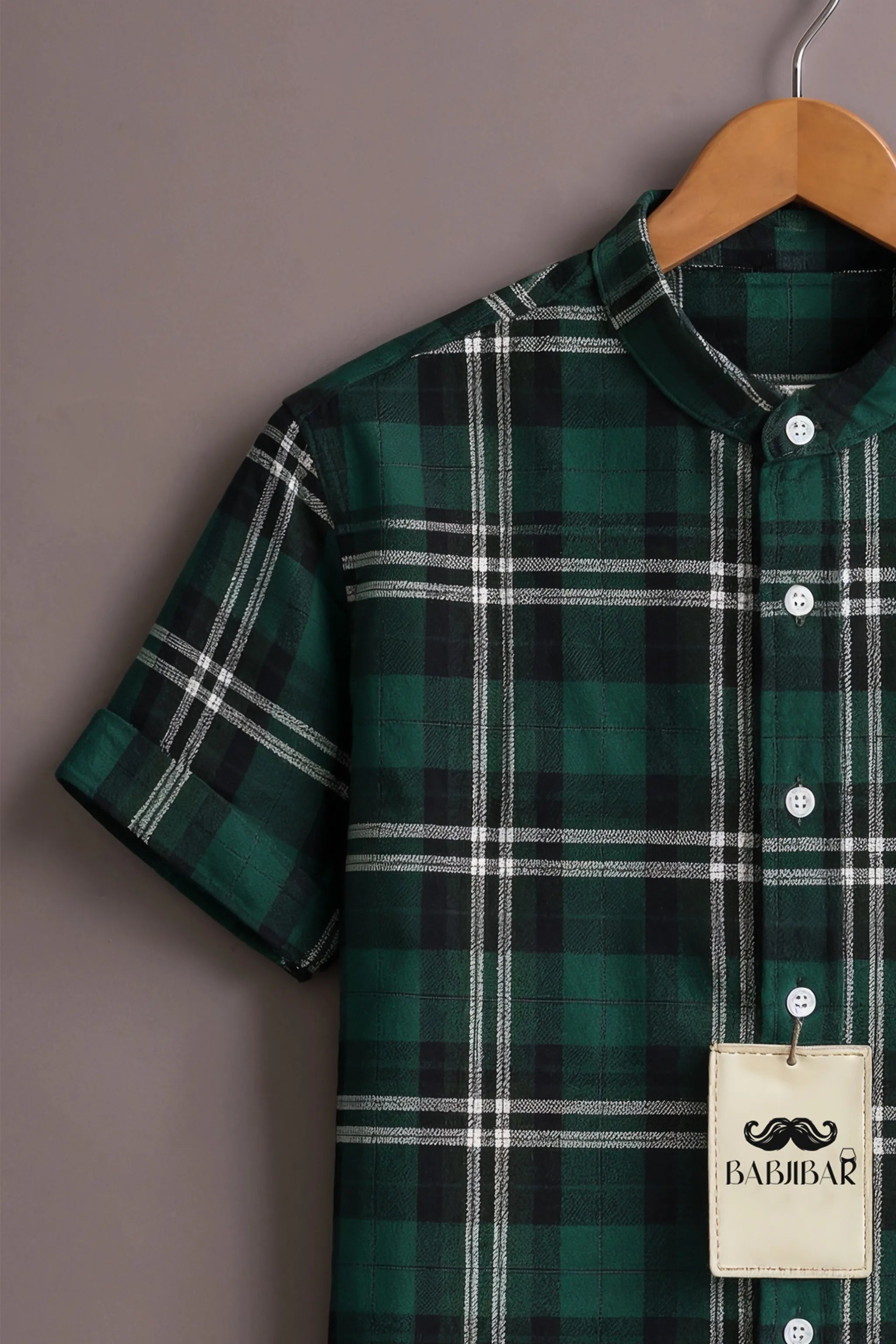 Men’s Brown Heritage Panel Mandarin Collar Shirt