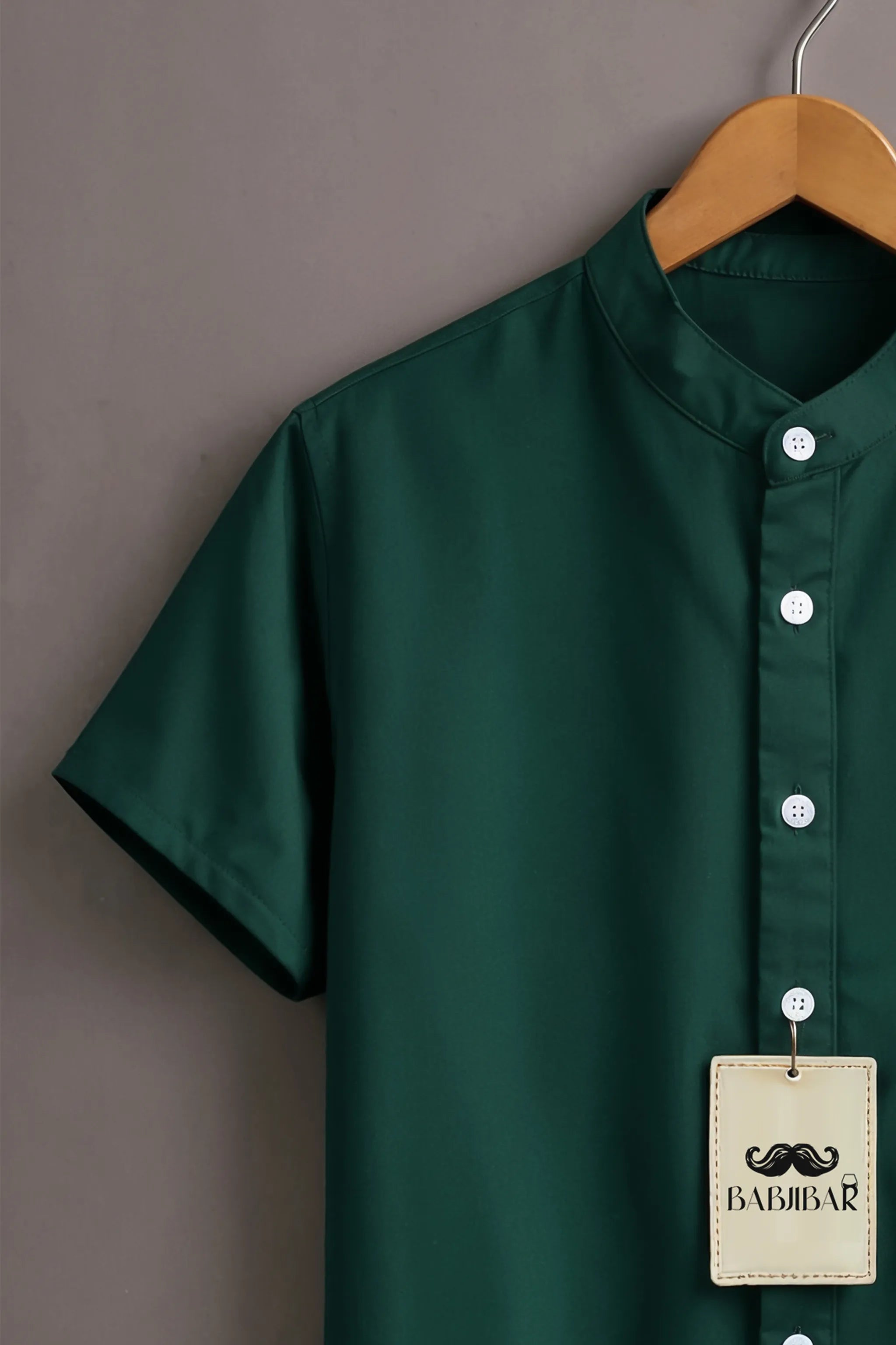 Men’s Deep Green Tribal Panel Mandarin Collar Shirt