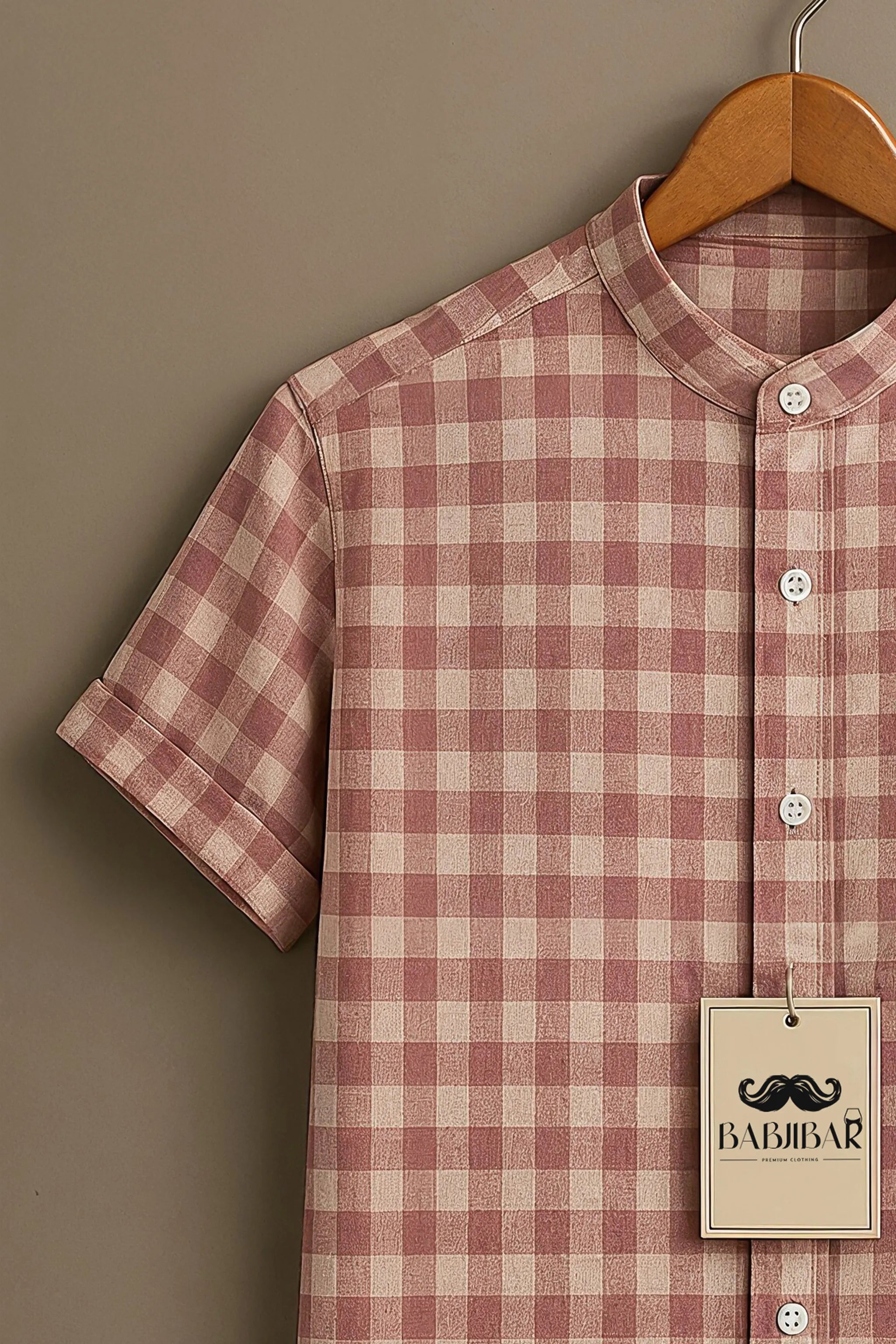 Dusty Pink Checkered Short Sleeve Shirt